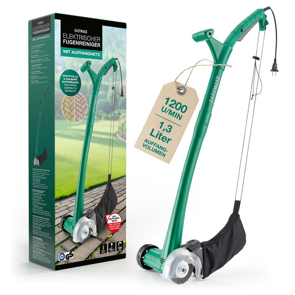 EASYmaxx Elektro-Fugenbürste Elektrische Fugenbürste inklusive Auffangnetz 1,3 Liter – Putzbürste, 4-tlg., Vielseitige Elektrische Reinigungsbürste, 2 Bürstenaufsätze inklusive