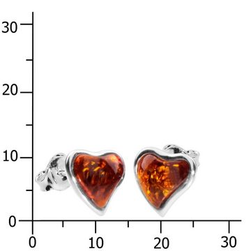 OSTSEE-SCHMUCK Paar Ohrstecker - Herz - Silber 925/000 - Bernstein (2-tlg)