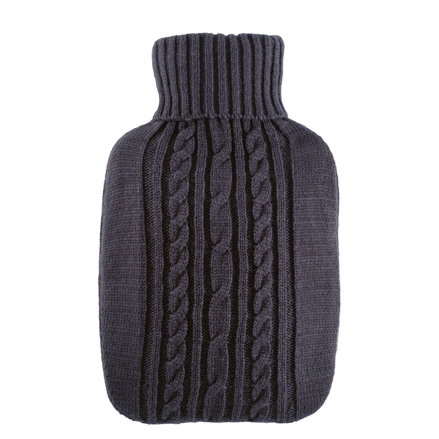 Hugo Frosch Wärmflasche Klassik 1,8 l Made in Germany mit Strickbezug, Grau - langlebige, auslaufsichere Bettflasche, waschbarer Überzug