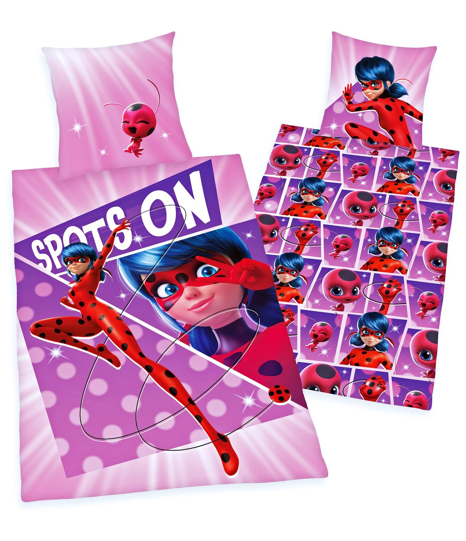 Herding Jugendbettwäsche Miraculous 135x200cm Ladybug Cat Noir, Renforcé, 2 teilig, Kwami Tikki, mit Knopfleiste