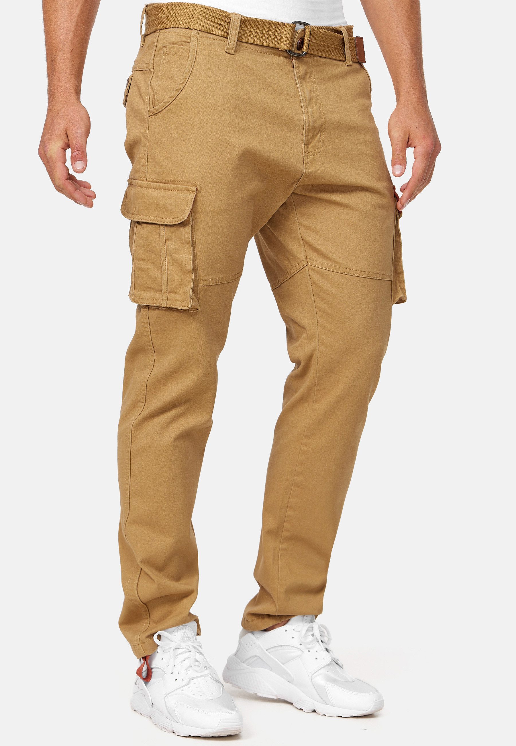 Indicode Cargohose Herren Mathen Cargo Hose Herrenhose aus elastischer Baumwoll-Qualität, inkl. Gürtel
