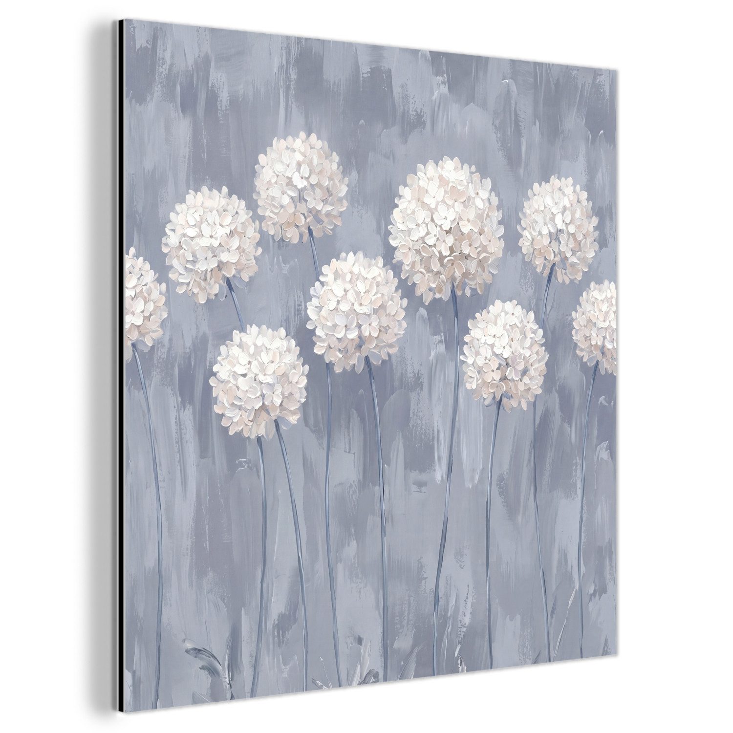 MuchoWow Metallbild Blumen - Illustration - Blau, Inkl. Aufhängung, Alu-Dibond-Druck, Wandbild aus Metall, Aluminium deko, 20x20 cm