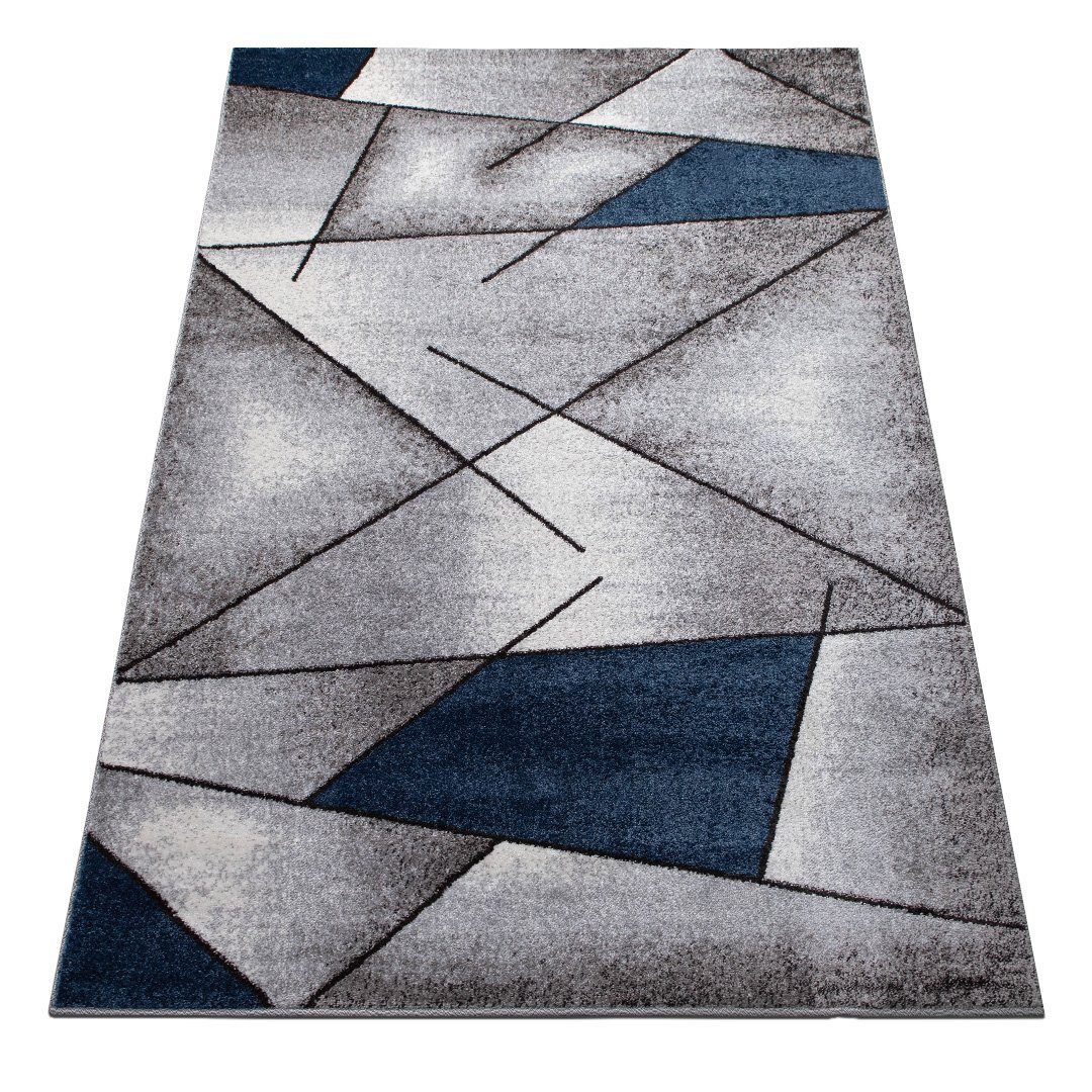 mm meliertes geometrisches Blau verschiedene Wohnzimmer, oKu-Tex, Teppich Designteppich, Farben, & Höhe verschiedene robust rechteckig, meliert, Wohnzimmerteppich, 11 Muster, Teppich, Design, strapazierfähig, Muster modern,