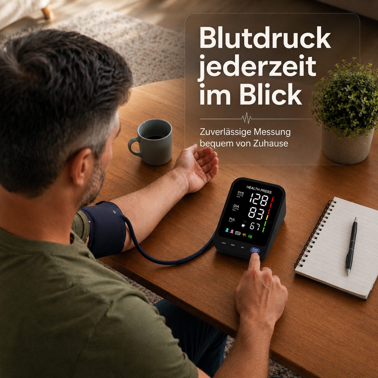 Health Press Oberarm-Blutdruckmessgerät Blutdruckmessgeraet für den Oberarm, Mit WHO-Farbskala, Pulserkennung & Speicher für 2 Nutzer