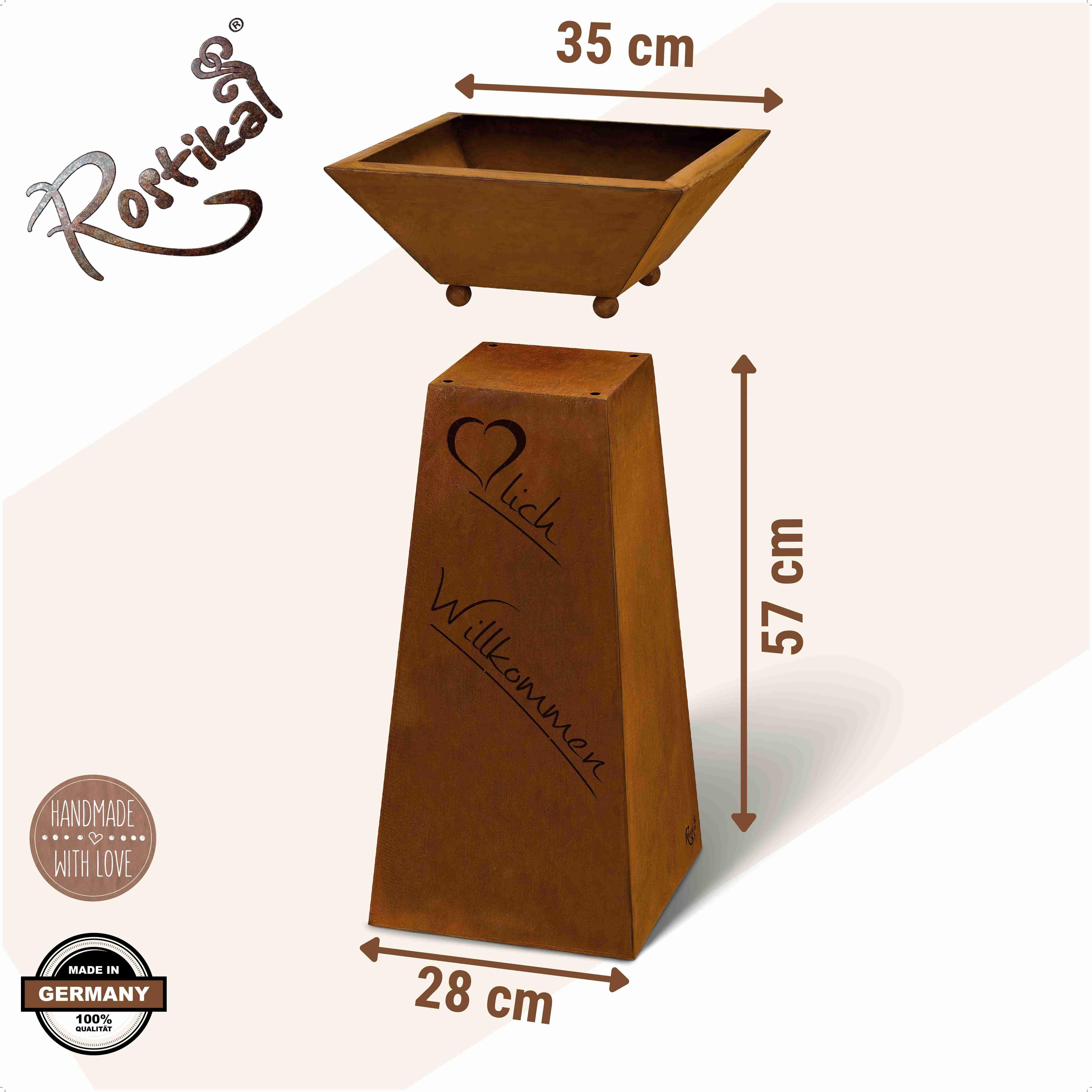 Rostikal Dekosäule Herzlich Willkommen Pflanzsäule 72 cm (Set, Set), echter Rost
