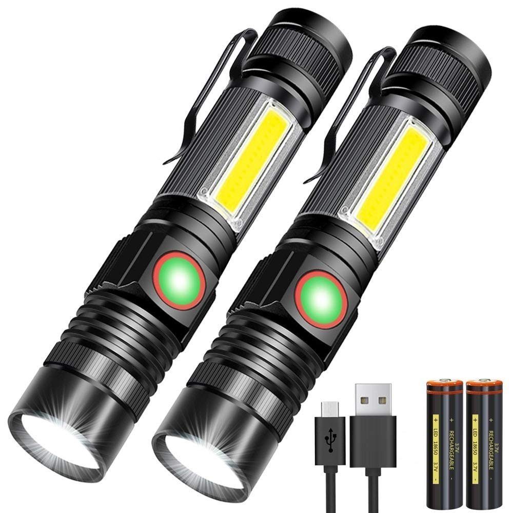 Housruse LED Taschenlampe Taschenlampe LED-Magnet USB-Aufladung Erweiterbar  (mit 18650-Akku), Super hell, wasserdicht, 4 Camping-Notfallmodi  Taschenlampe