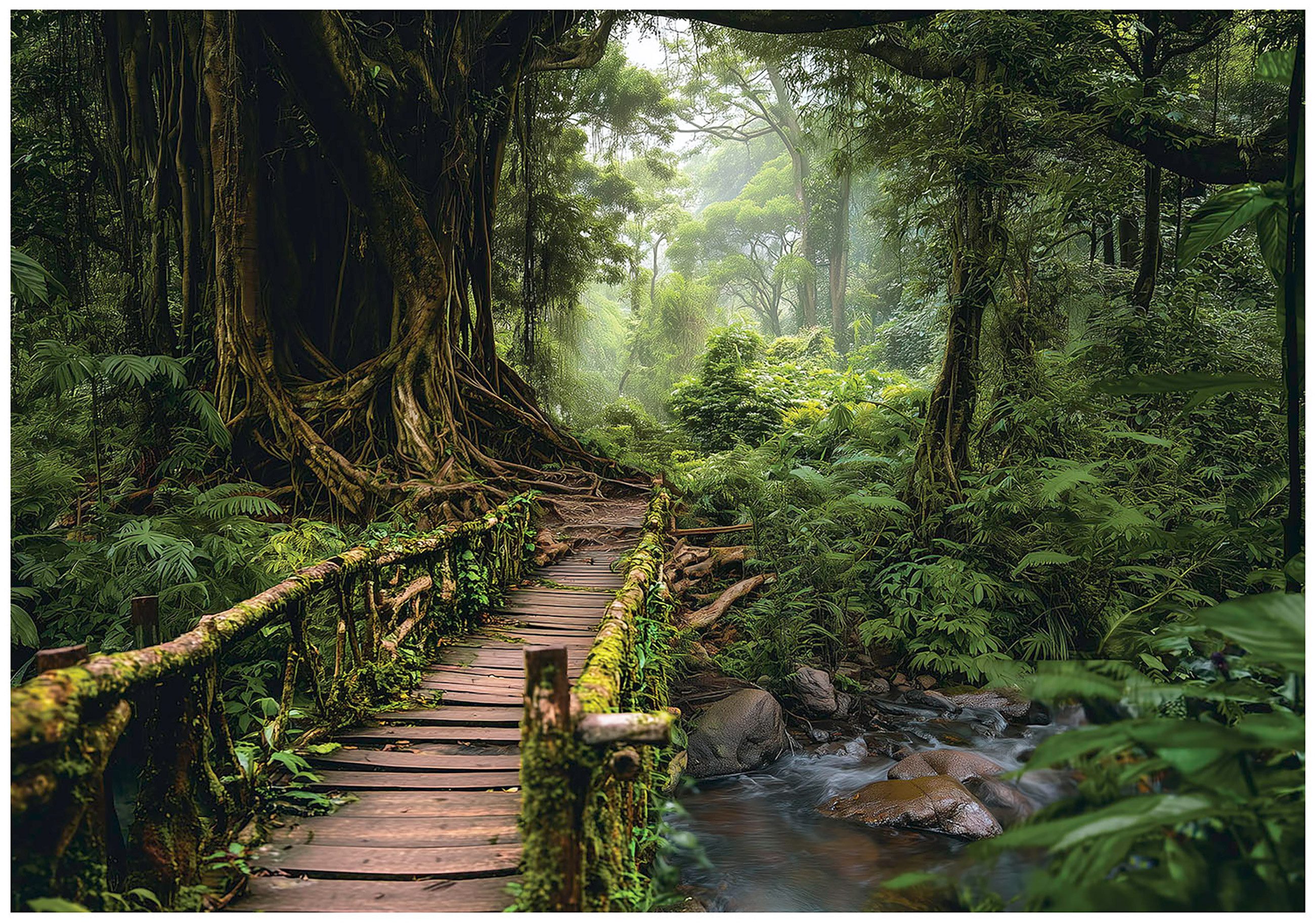 Wallarena Fototapete Wald Brücke Bäume Vlies Tapete Wohnzimmer Schlafzimmer Wandtapete, Glatt Vlies Washable, Wald, Brücke, Bäume, Fluss, Natur, (Packung, 2 St., Vlies Fototapete), Vliestapete Wald Grün Wohnzimmer Schlafzimmer Küche Tapete + Kleister