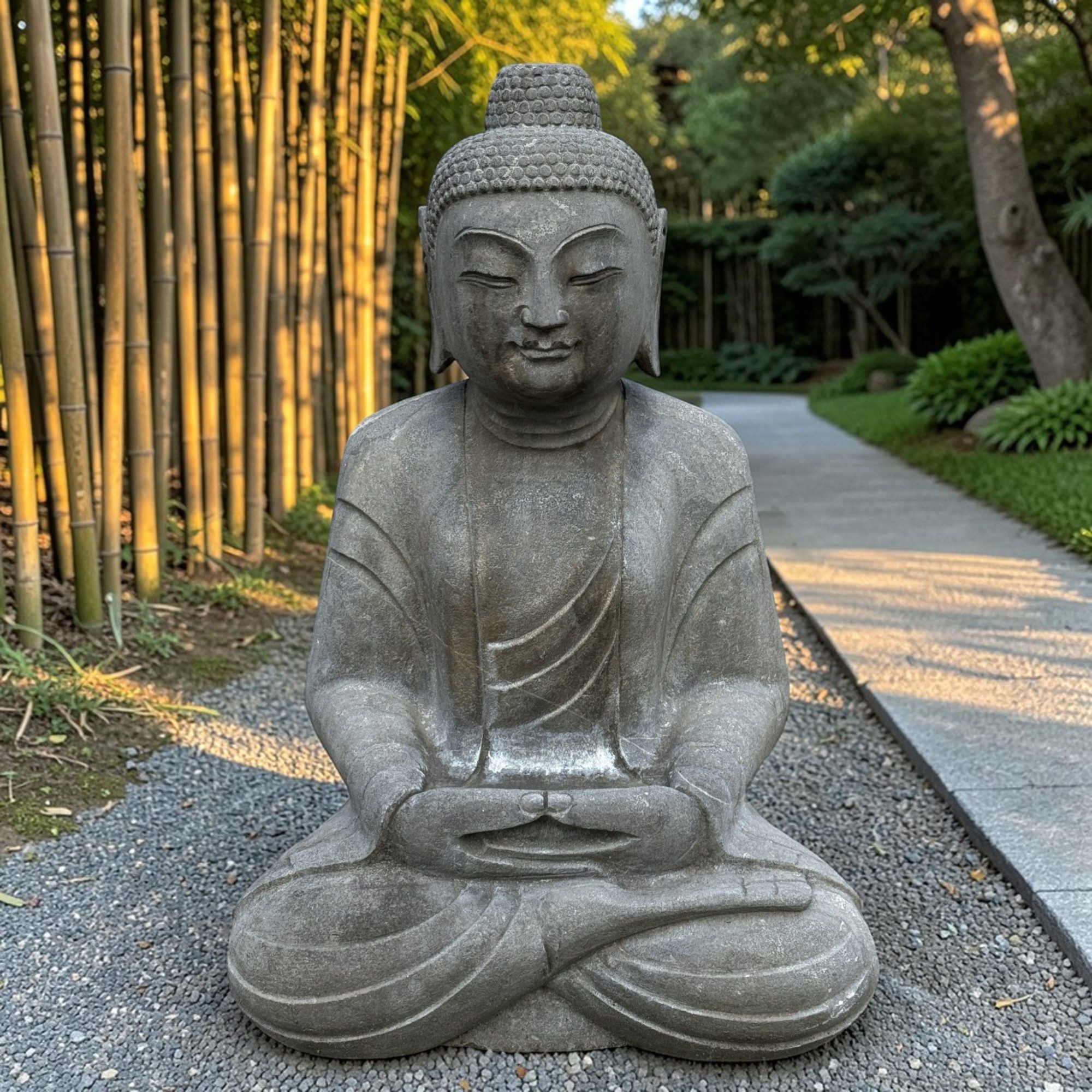 Asien LifeStyle Buddhafigur Garten Buddha Statue Naturstein Figur Meditations Geste