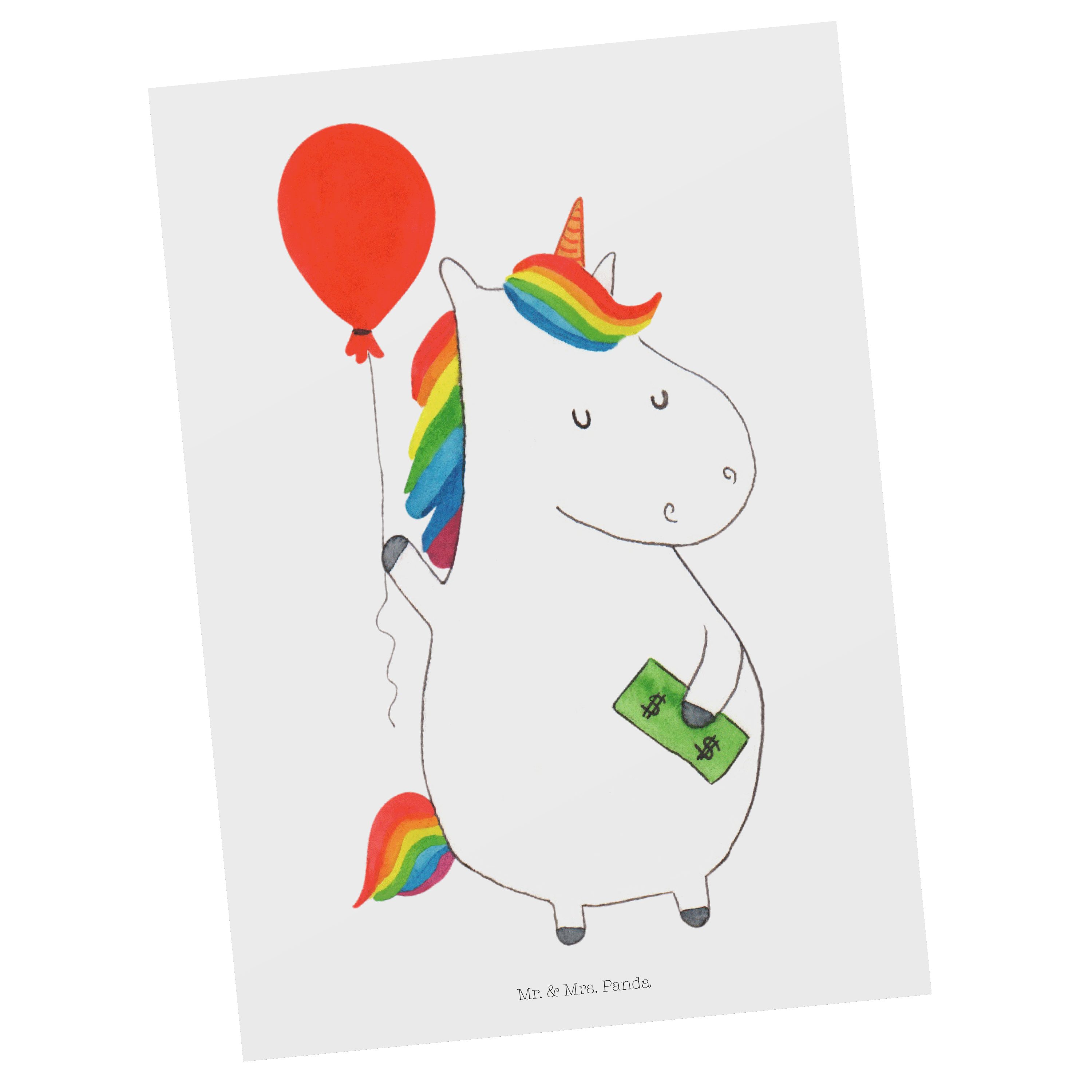 Mr. & Mrs. Panda Postkarte Einhorn Luftballon - Weiß - Geschenk, Unicorn, Einladung, Grußkarte