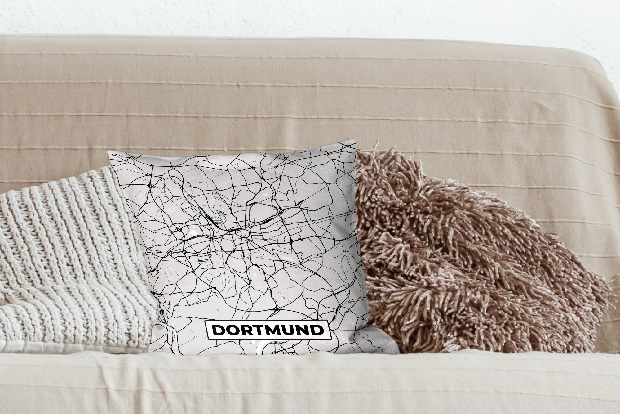Deutschland Deko, Füllung mit für Dortmund, Karte - Stadtplan Wohzimmer, - Dekokissen Zierkissen Sofakissen Schlafzimmer, - MuchoWow