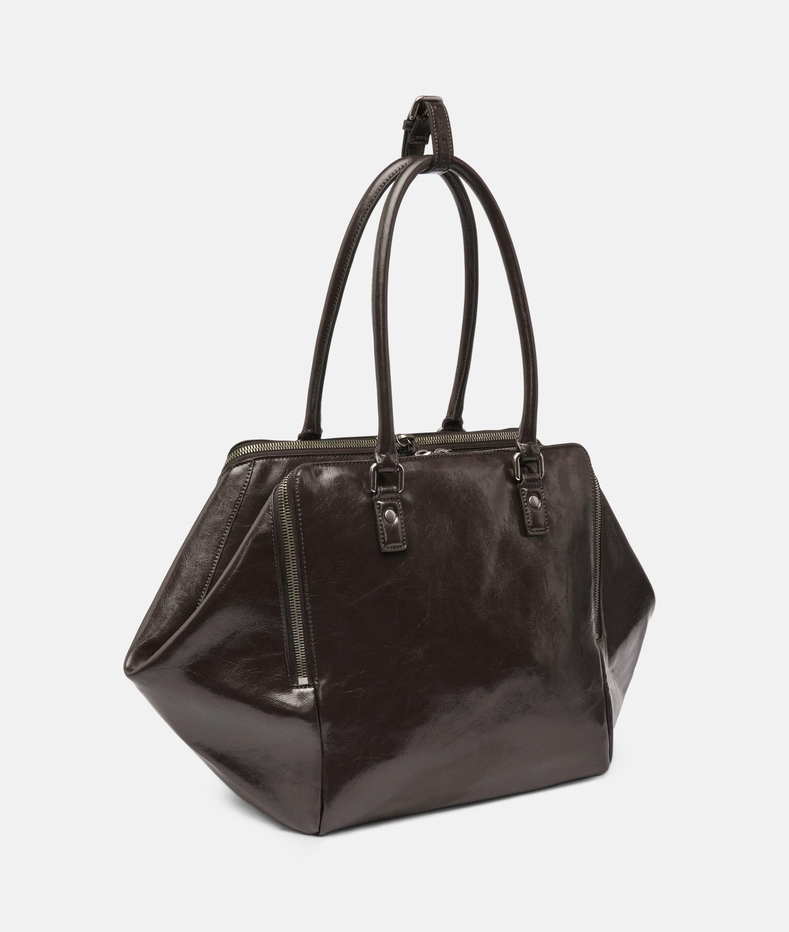 Liebeskind Berlin Schultertasche Archive Kayla Satchel L, Geräumige Schultertasche in Lacklederoptik mit glossy Finish