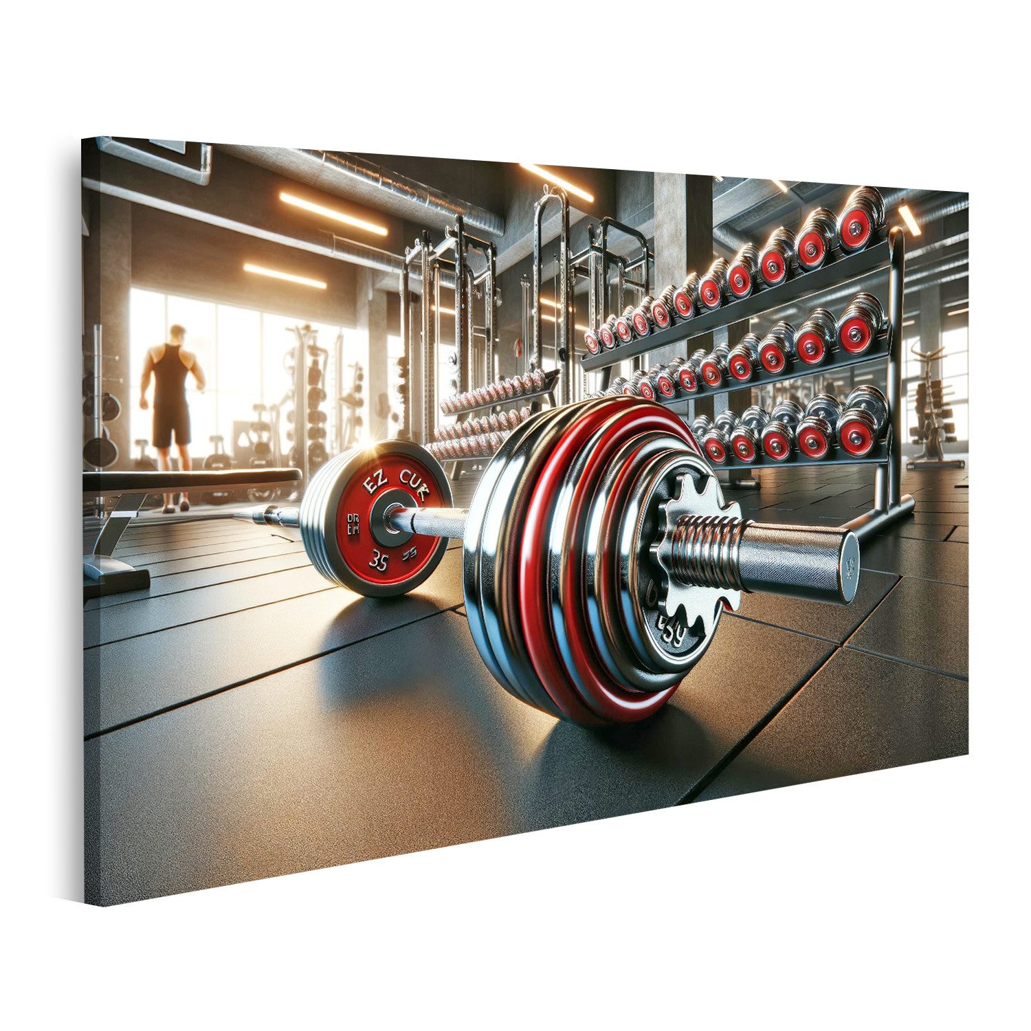 Leinwandbild Kraftvolle Stille im Hantelraum Fitness Studio Gym Bilder