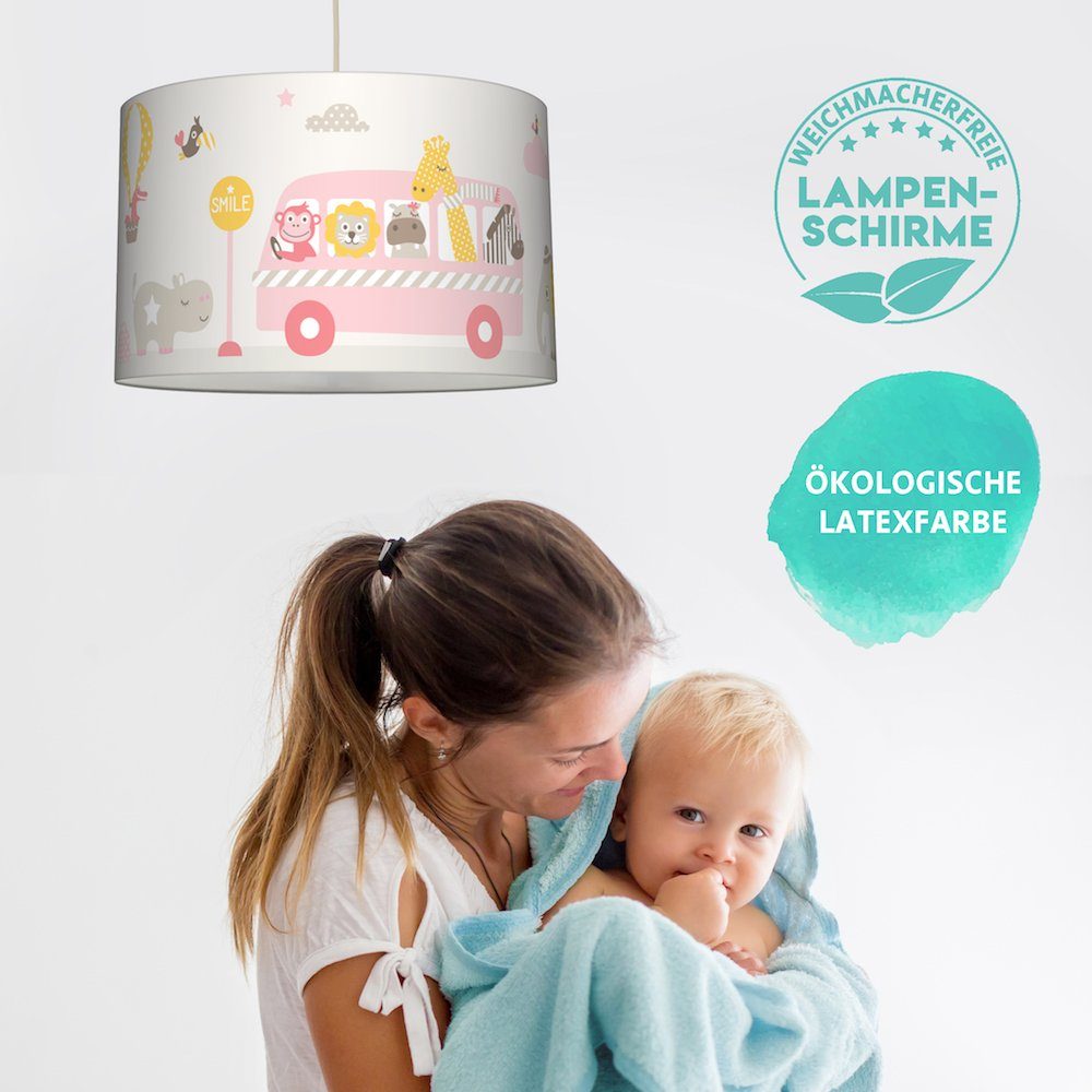 Tour Tiere Plug Kinderzimmer & lovely LED Shine, Pendelleuchte wechselbar Hängelampe - rosa/beige/gelb label on Baby,