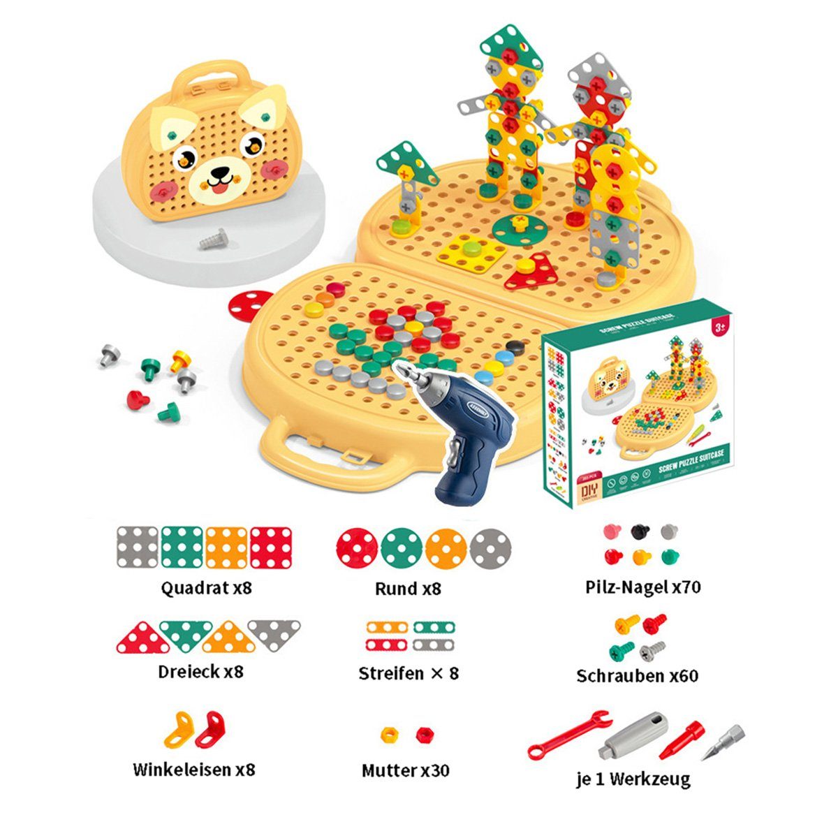 yozhiqu Kinder-Bohrmaschine 3D-Puzzle-Baby-Puzzle-Montage-Werkzeugkasten, Elektro-Schraubendreher, Lernspielzeugbohrer, geeignet für Kinder, Jungen und Mädchen
