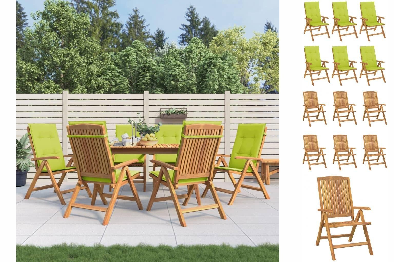 vidaXL Gartenstuhl Gartenstühle mit Auflagen Kissen 6 Stk Massivholz Teak Hochlehner Klap