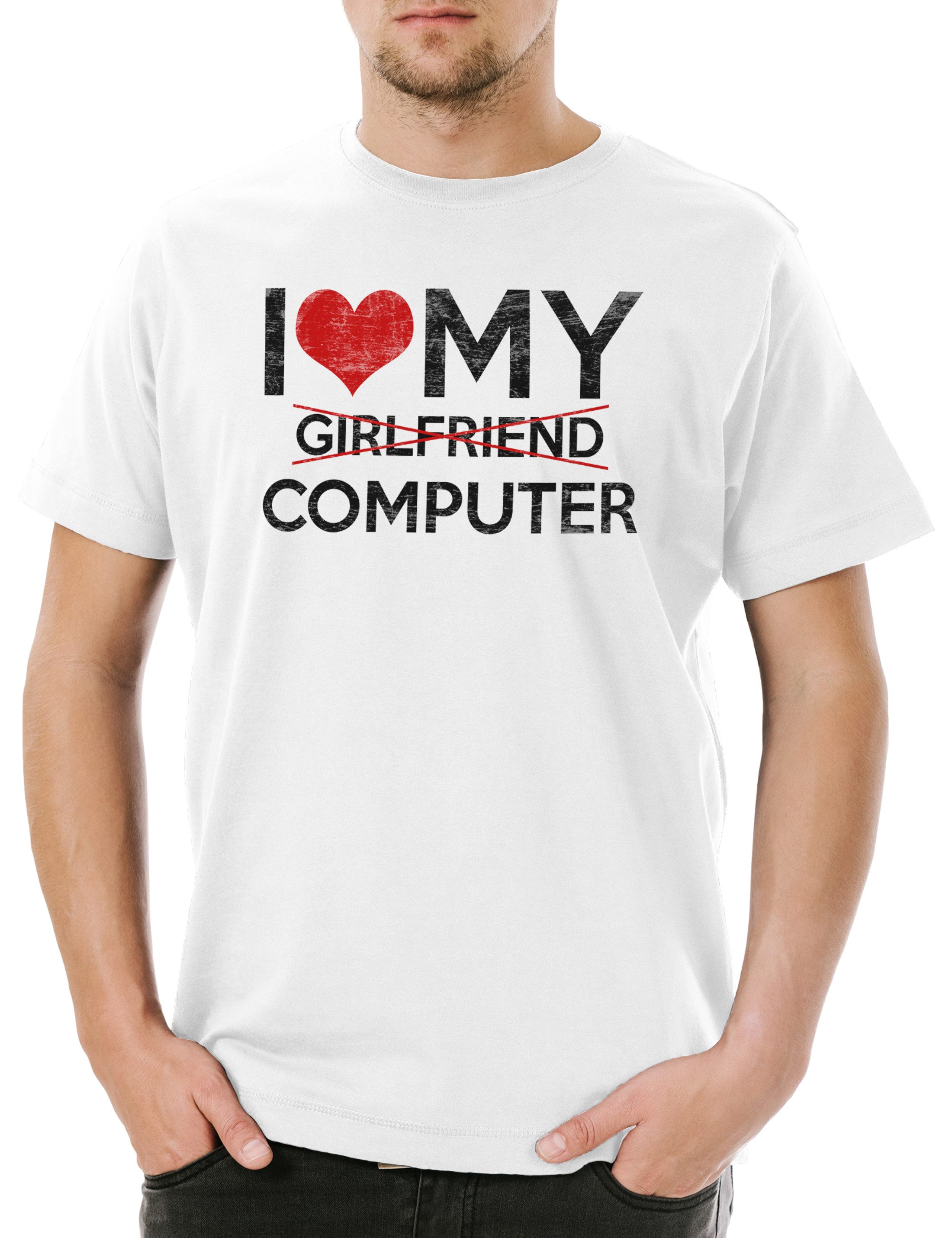 Print-Shirt Urban Backwoods I Love My Computer Herren T-Shirt Weiß Größe M
