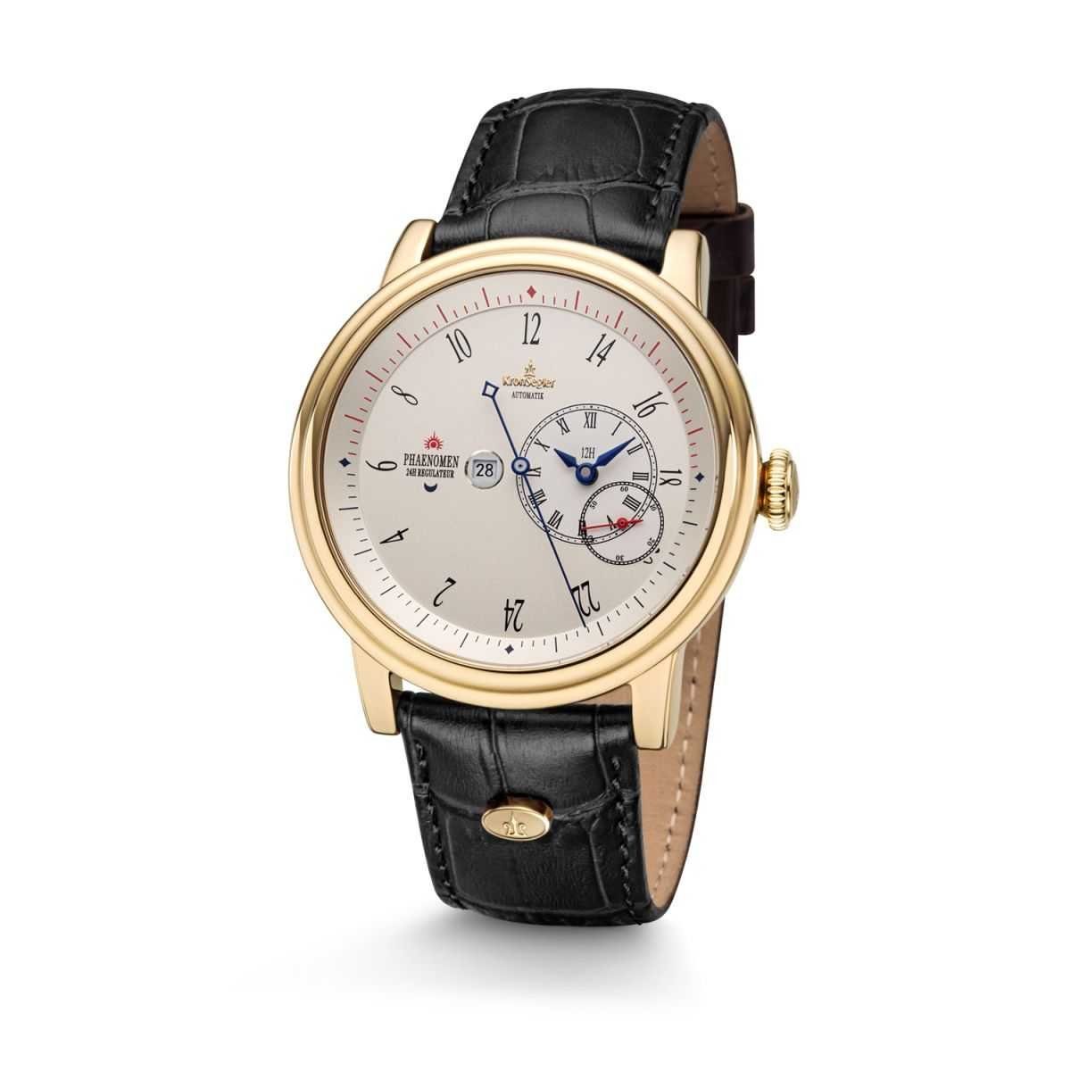 Kronsegler Automatikuhr Phaenomen Regulateur gold-altweiss-arabisch Herrenuhr46 mm