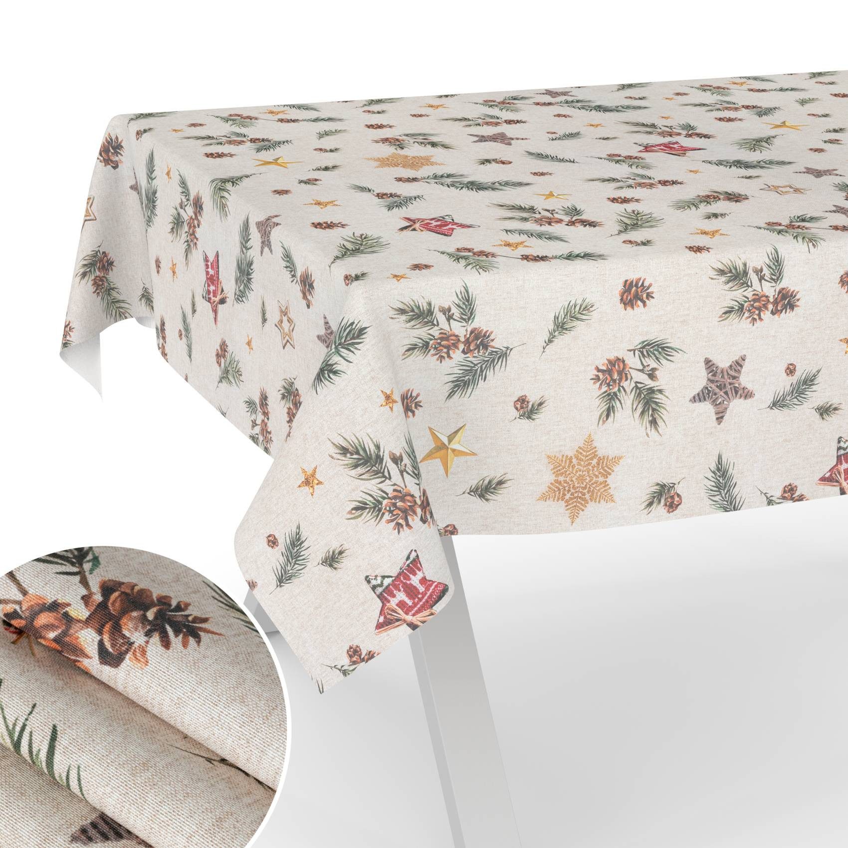 ANRO Tischdecke pflegeleicht Weihnachten Tischtuch Christmas Tannenzapfen T günstig online kaufen