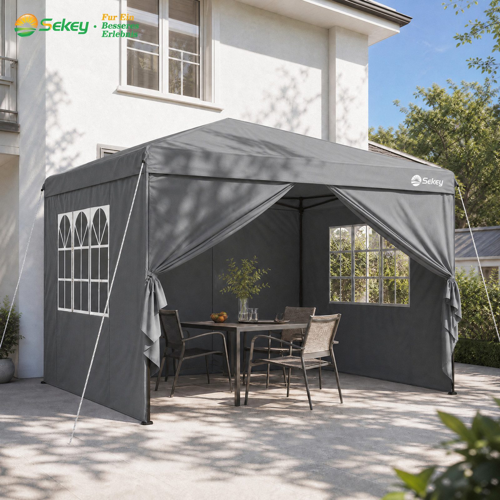 Sekey Faltpavillon 2x2/3x3/3x6 m, Gartenpavillon mit 4 Seitenteilen Partyzelt Wasserdicht, mit 4 Seitenteilen, Gartenpavillon 3 x 3 winterfest, Pavillon Pop Up Partyzelt, für Garten