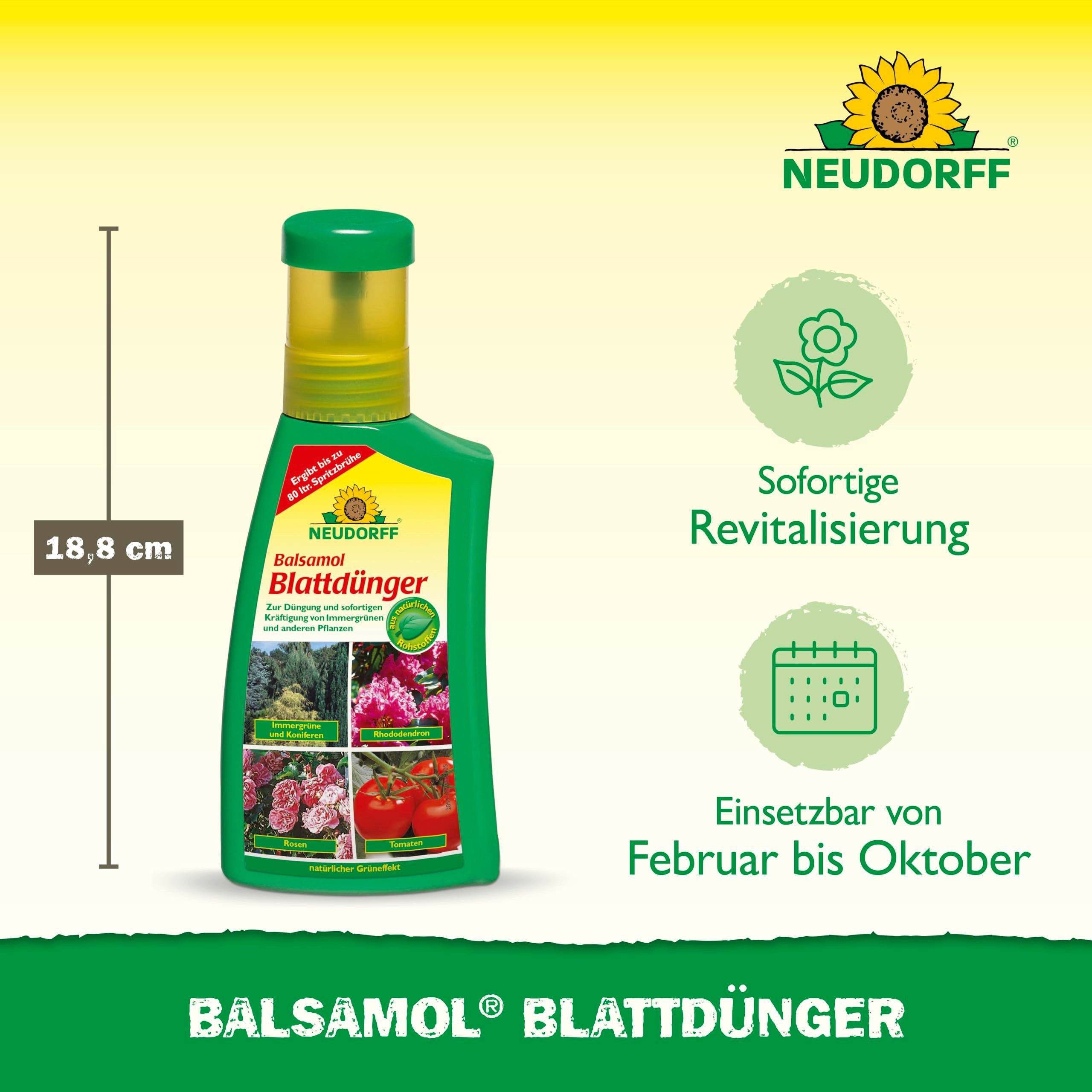 Neudorff Rasendünger Balsamol Blattdünger 250 ml reicht für 80L, Vor Gebrauch gut schütteln. Mit Wasser verdünnen und als Blattdüngung gleichmäßig aufsprühen., fördert Erträge bei Obst und Gemüse, aus natürlichen Rohstoffen