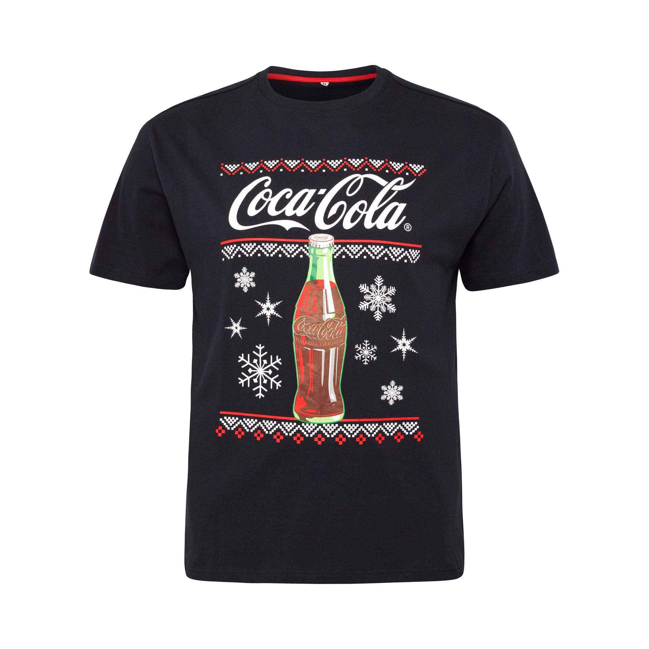 Rundhalsshirt Coca Cola Weihnachts T-Shirt in großen Größen von North Denim, Schwarz