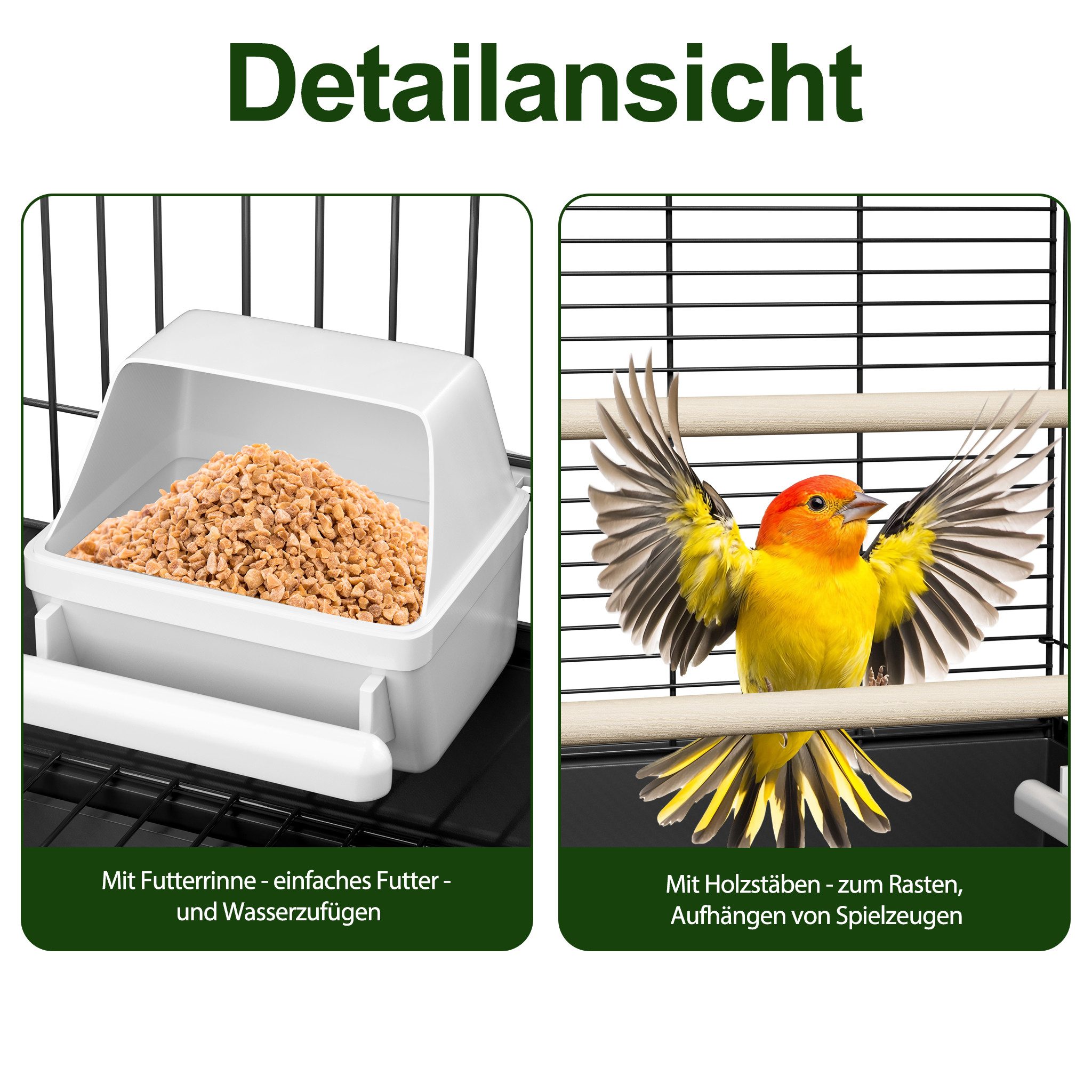 FIVMEN Vogelkäfig Papageienkäfig Vogelvoliere Vogelkäfig Vogelhaus Käfig Voliere, Voliere Kanarienvögelkäfig Schwarz 46x36x62cm (mit Dach)