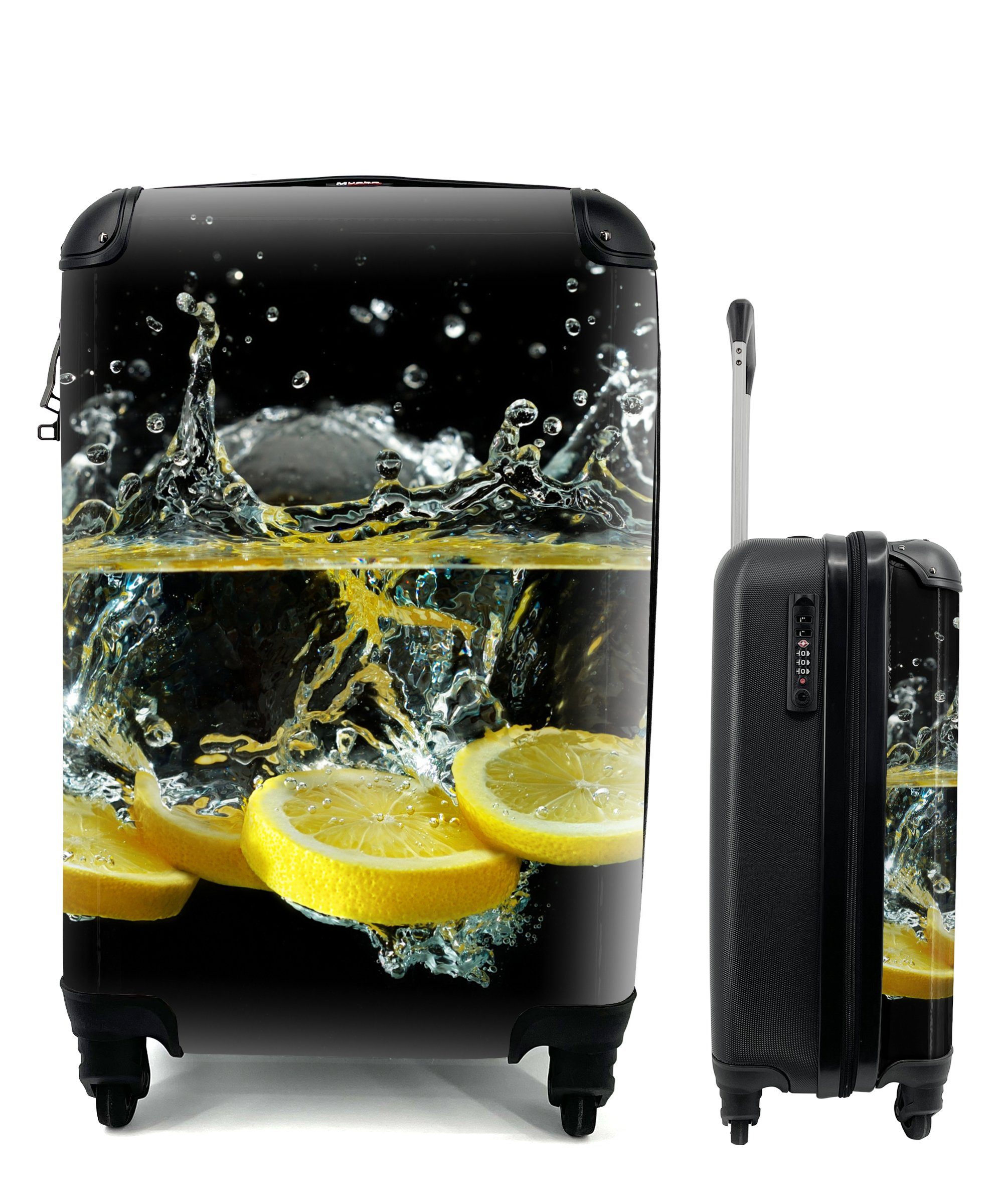 MuchoWow Handgepäckkoffer Zitrone - Frucht - Gelb - Stilleben - Wasser, 4 Rollen, Reisetasche mit rollen, Handgepäck für Ferien, Trolley, Reisekoffer