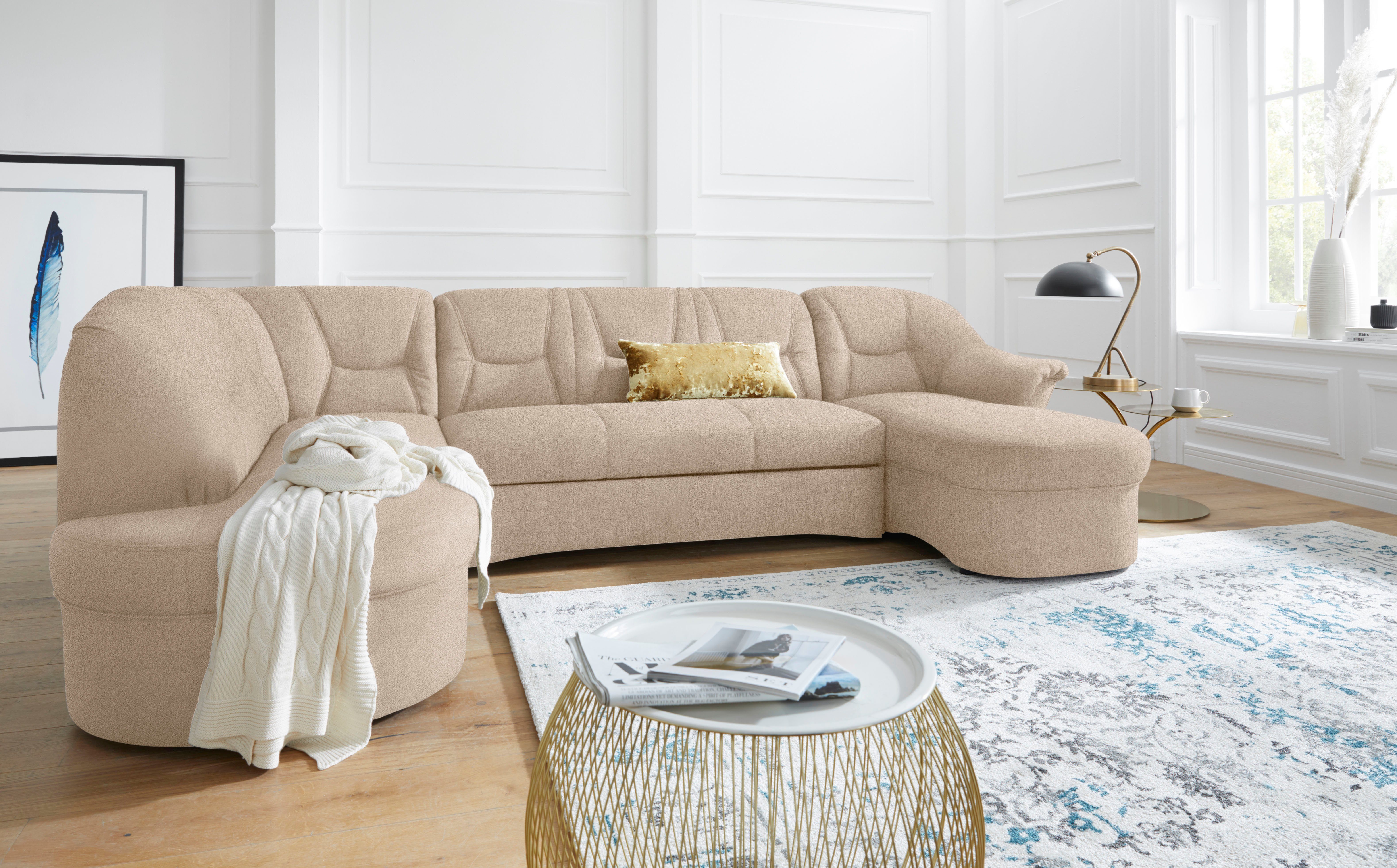 DOMO collection Wohnlandschaft SARAFINA 295x83x180 cm, auch mit Federkern für mehr Sitzkomfort!, whlw. mit Bettfunktion, elegantes Design, U-Form