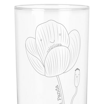 Mr. & Mrs. Panda Glas 200 ml Blume Mohnblume - Transparent - Geschenk, Frühlings Deko, Trin, Premium Glas, Magische Gravuren