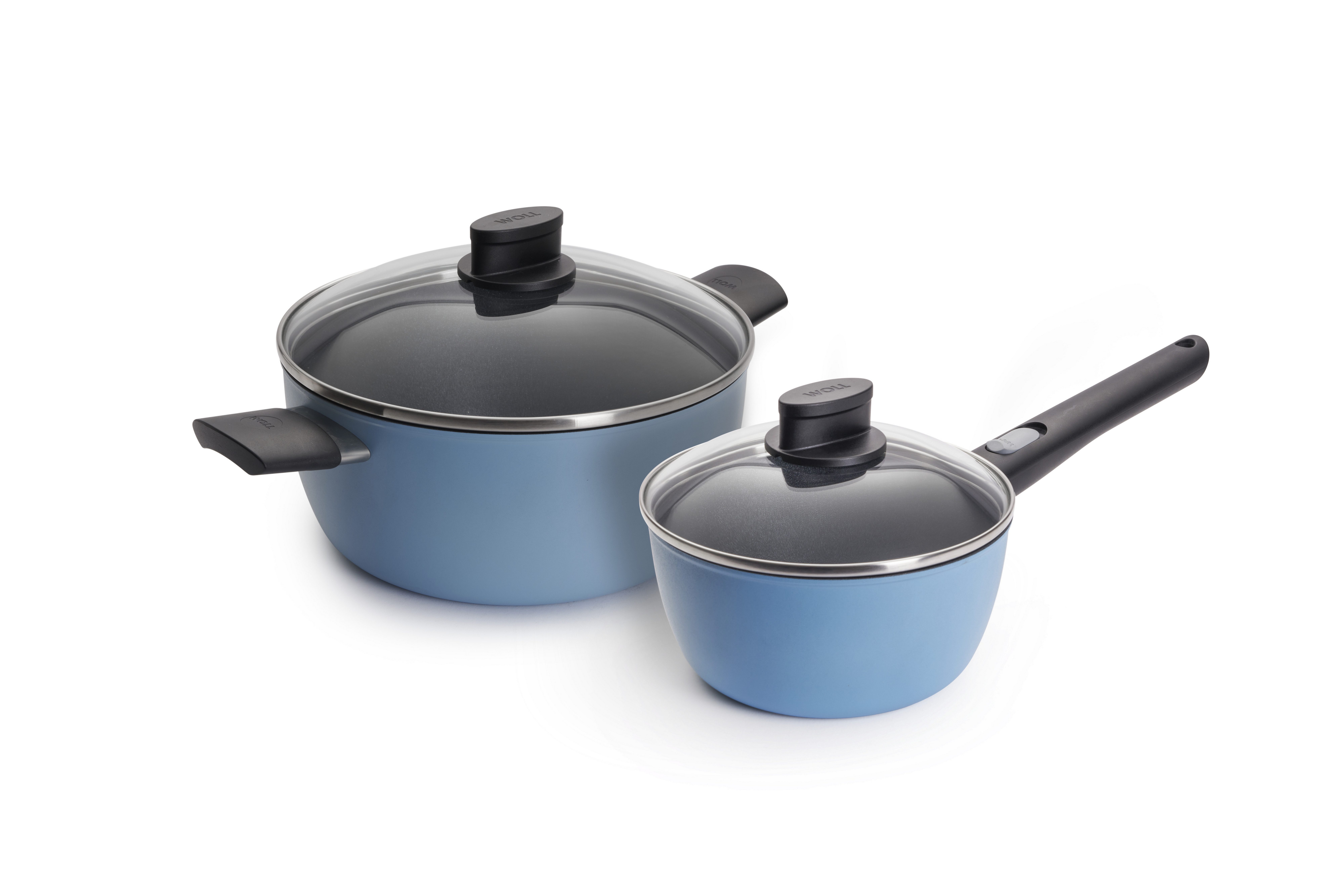 WOLL MADE IN GERMANY Topf-Set Ecolour, Aluminiumguss (Set, 4-tlg), abnehmbarer Stielgriff