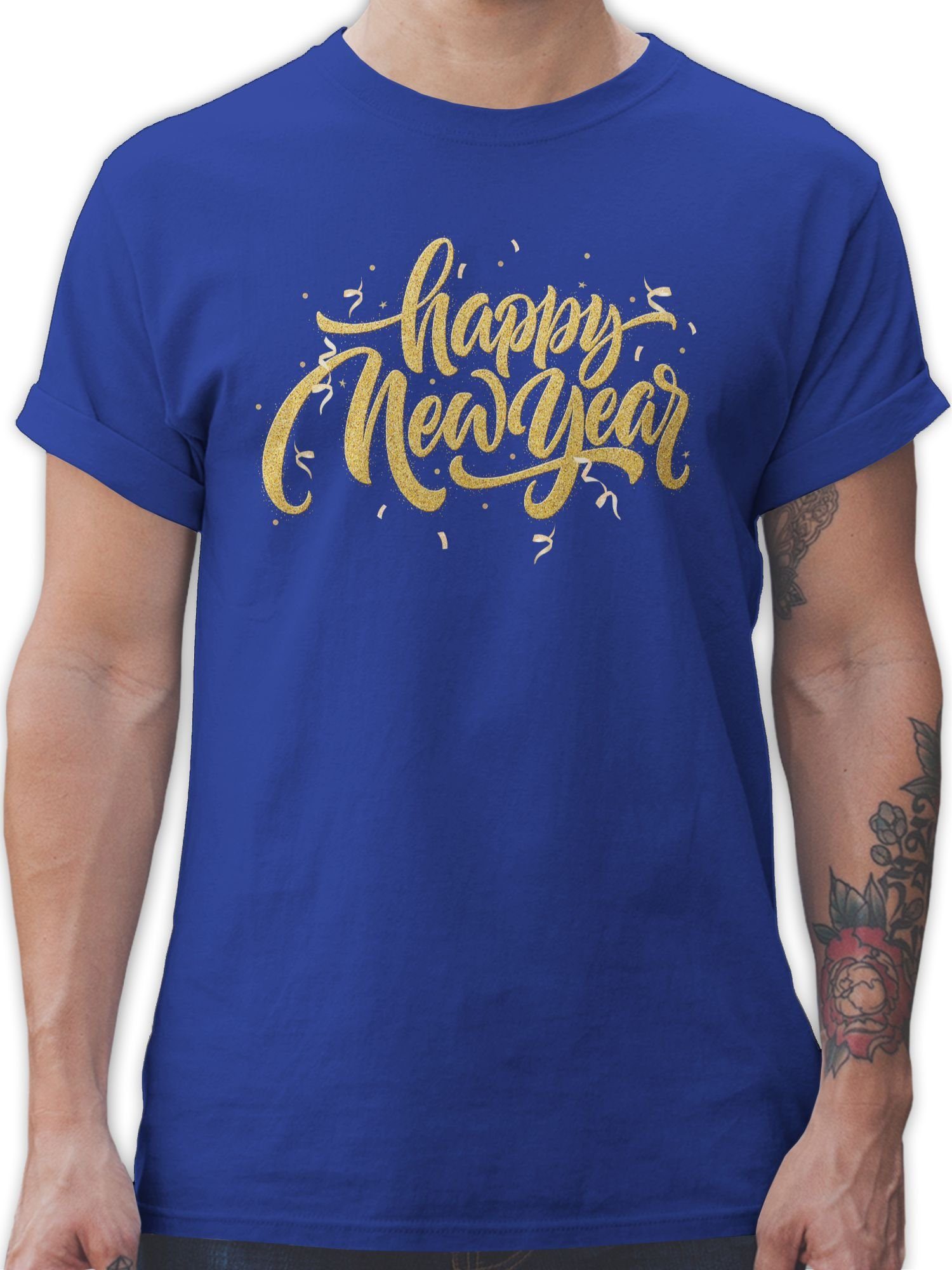 Shirtracer T-Shirt Happy New Year Silvester Erwachsene 02 Royalblau