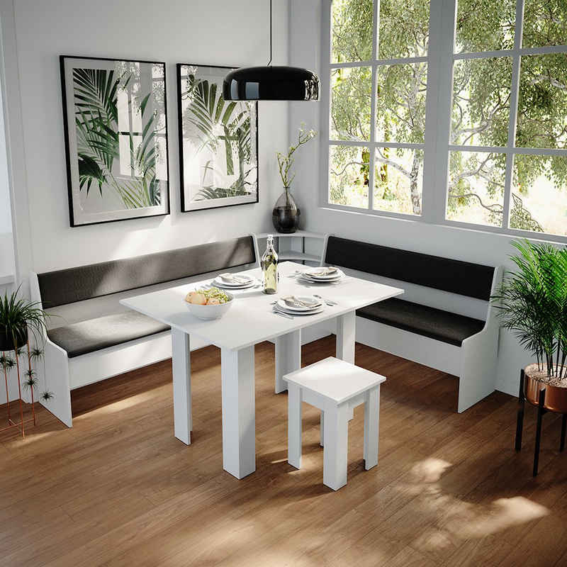 Vicco Sitzbank Küchenbank ROMAN 137 cm mit Truhe Weiß