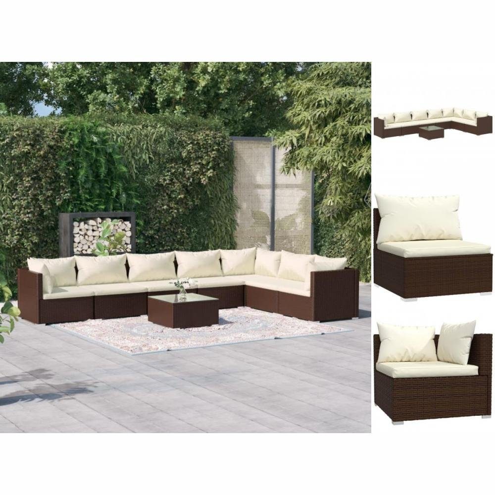 vidaXL GartenEssgruppe 8tlg Garten Lounge Set mit Kissen Poly Rattan