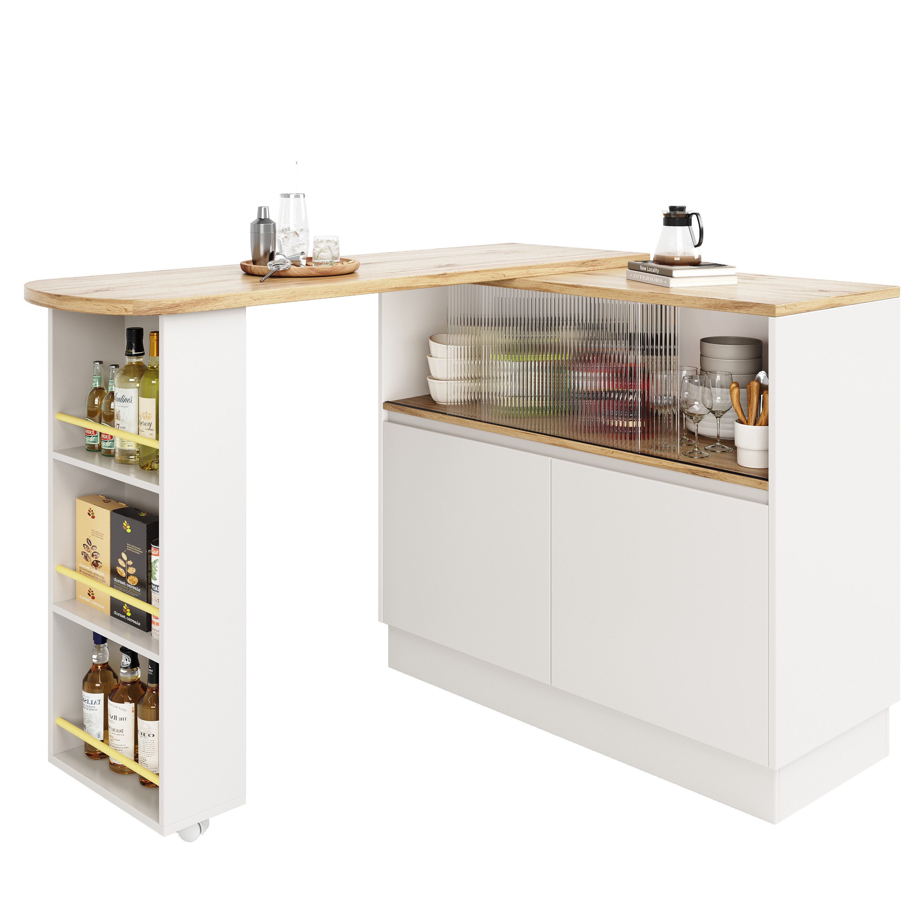 MODFU Bartisch 360° drehbares Sideboard (Barschrank mit Glasschiebetür – gr günstig online kaufen