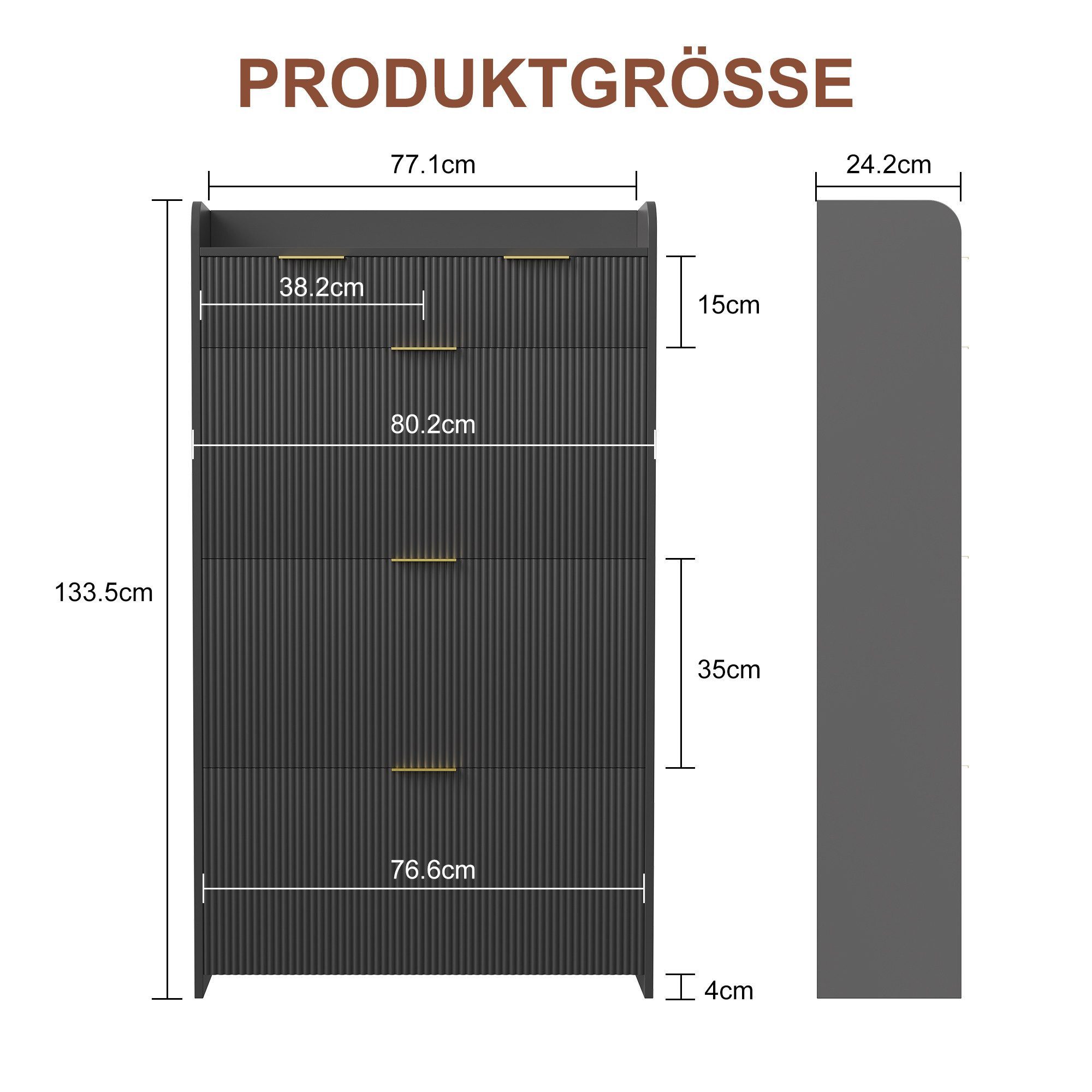 Furnishings Home Schuhschrank mit 3 Klappen 2 Schubladen Schuhregal Schukipper Kippsicherung (77x24x133 cm) Schuhkommode im Flur Diele,Trennwand verstellbar – Bild 4 von 5