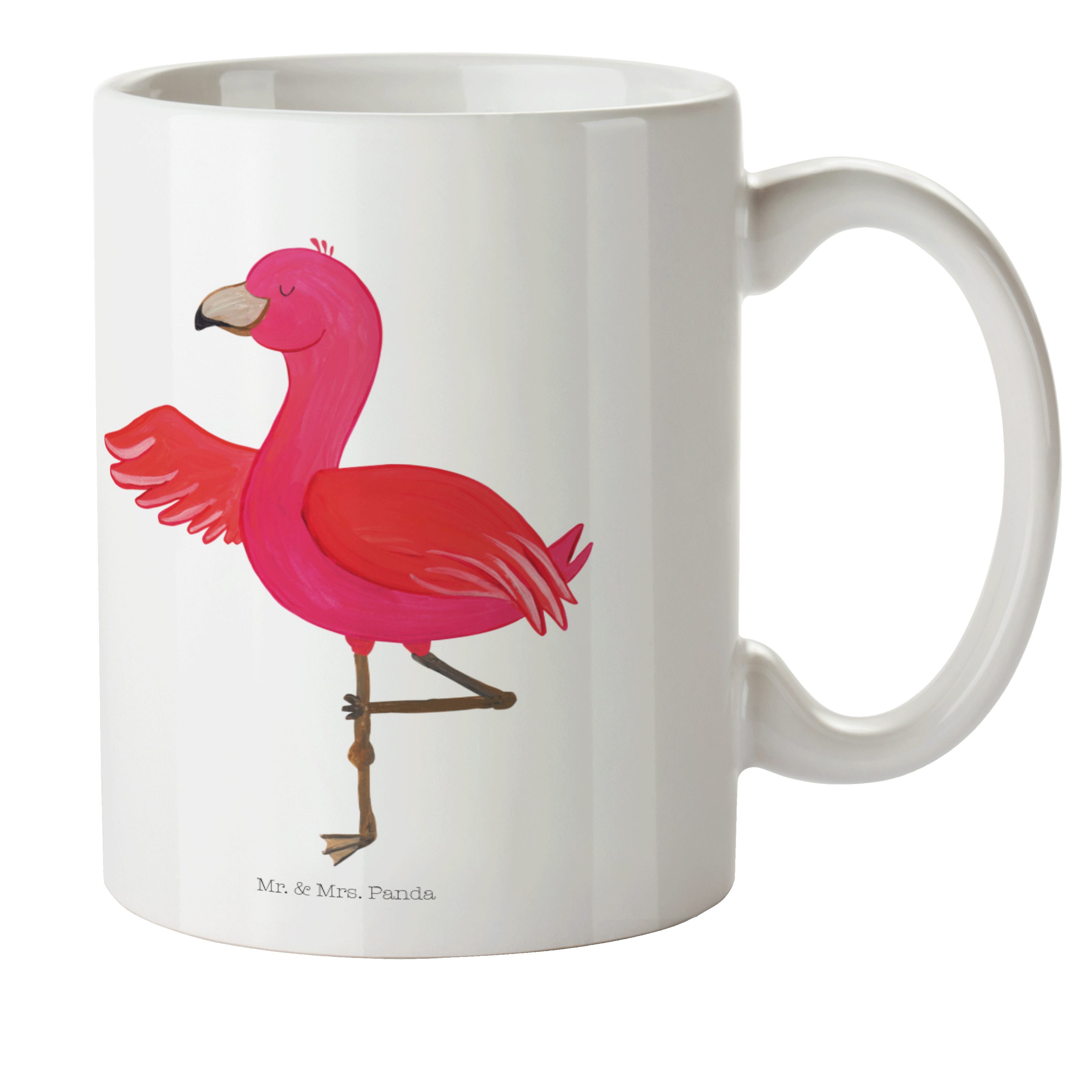 Mr. & Mrs. Panda Kinderbecher Flamingo Yoga - Weiß - Geschenk, Rosa, Kaffeetasse, Yogapose, Kunstst, Kunststoff
