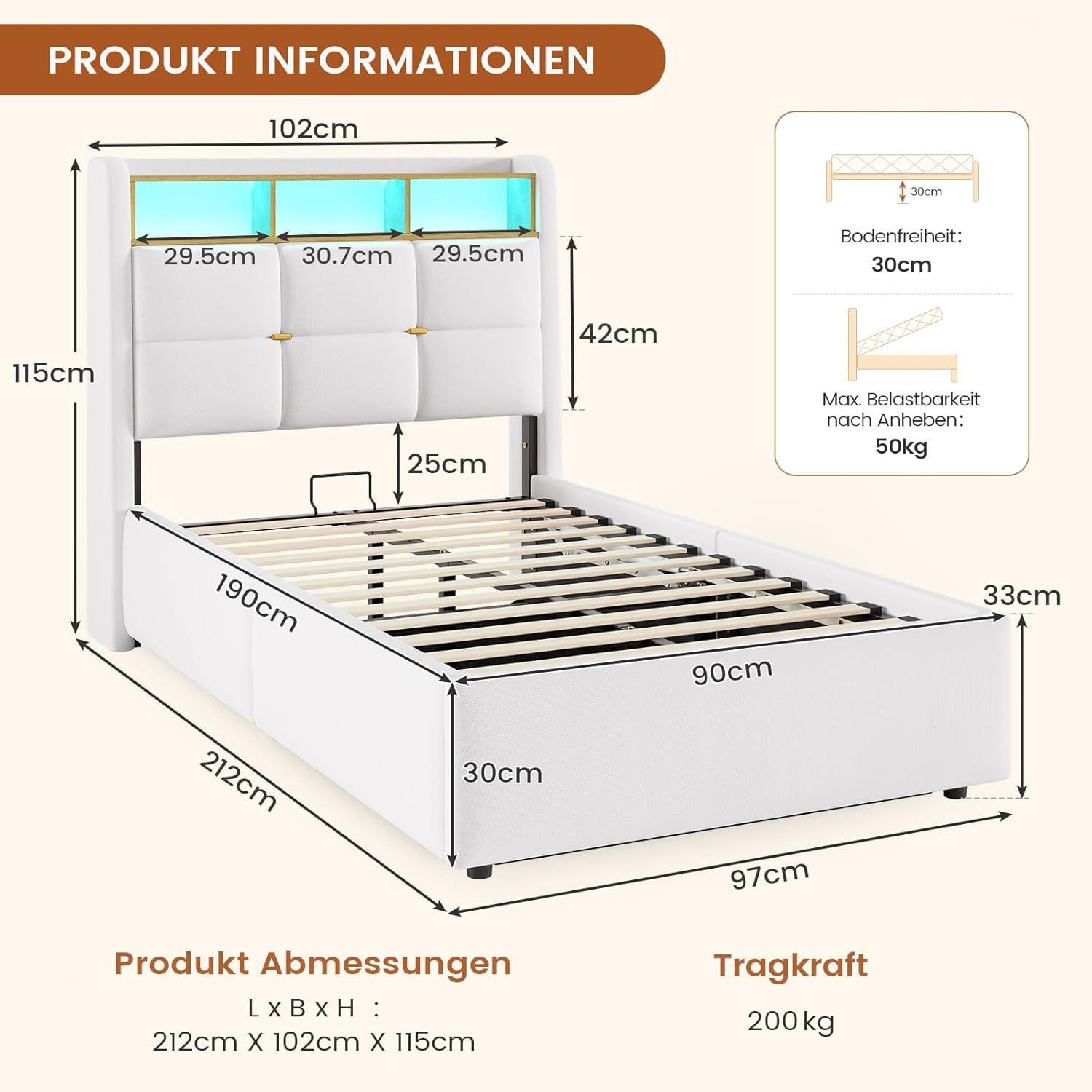 MSMASK Polsterbett mit LED Beleuchtung und günstig online kaufen