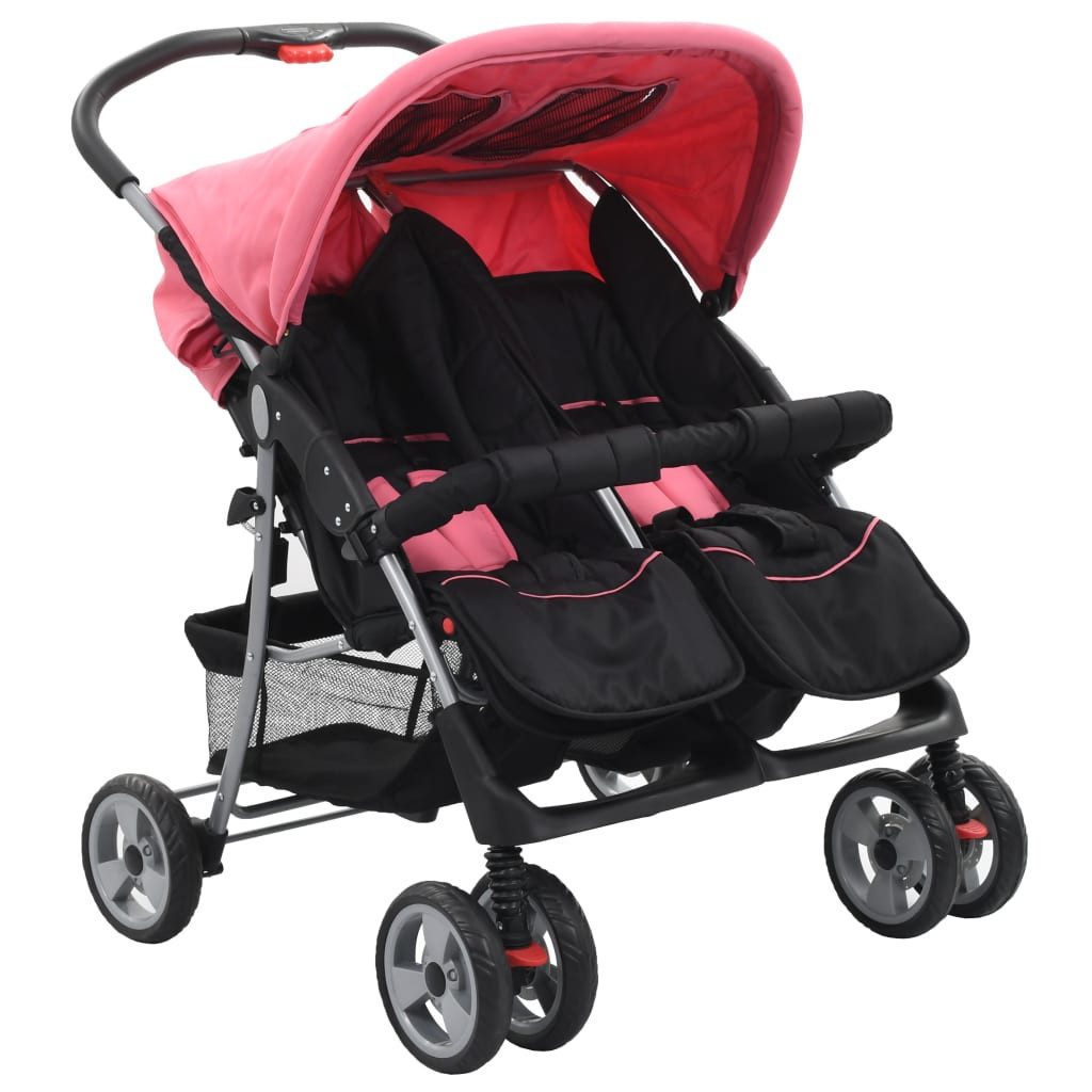 vidaXL Zwillingswagen, Rosa und Schwarz Stahl