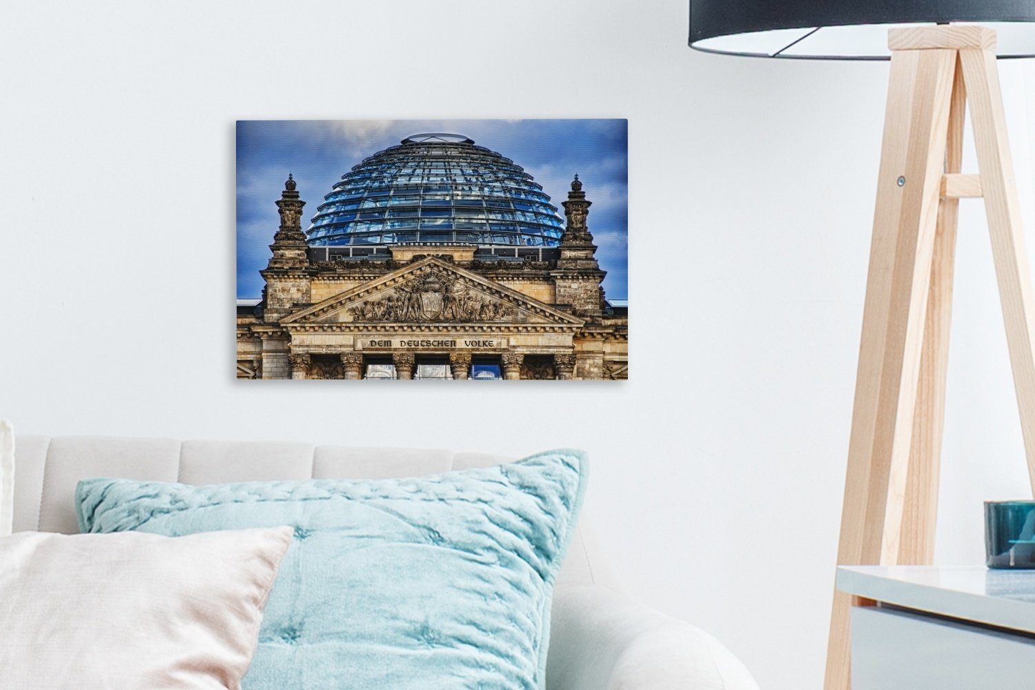 OneMillionCanvasses® Leinwandbild Reichstagskuppel mit Wandbild St), Aufhängefertig, im cm Berlin 30x20 (1 Wanddeko, Wolken, deutschen dunklen Leinwandbilder