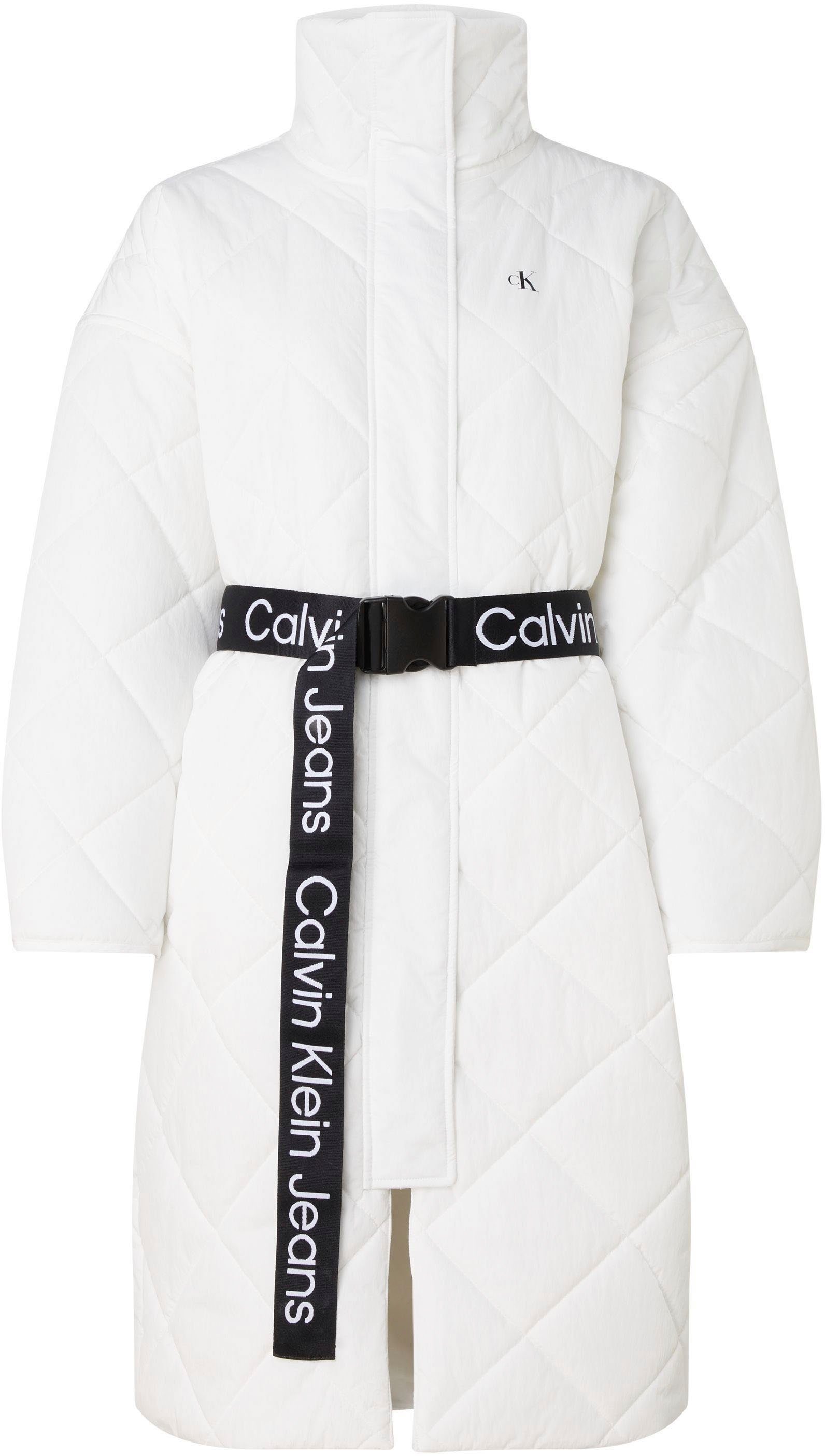 Steppmantel QUILTED BELTED Calvin (Set, Stehkragen hohem Bindegürtel) Jeans Ivory mit mit COAT Klein 2-tlg.,