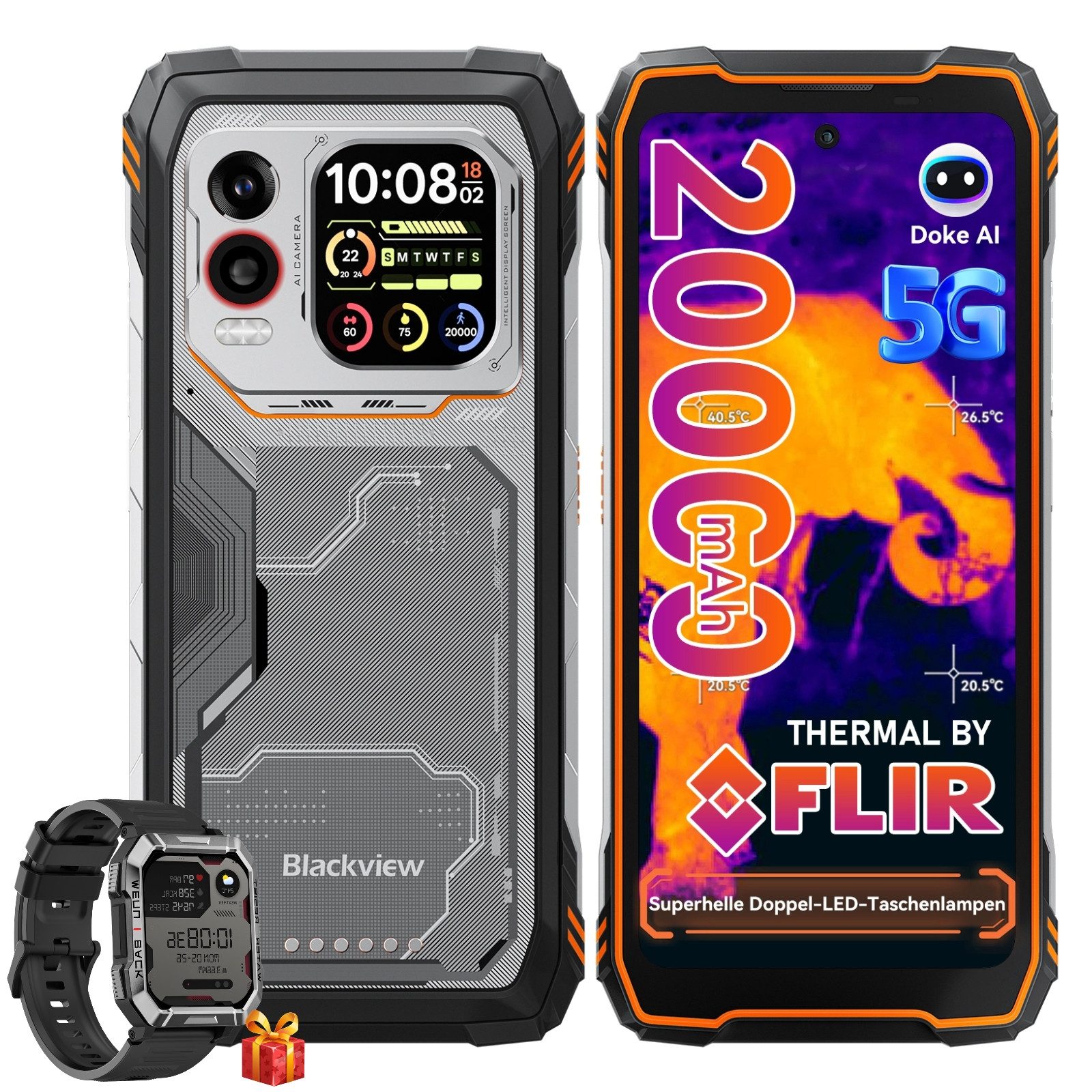 blackview Blackview XPLORE 1 Pro mit FLIR für Ingenieure Outdoor Smartphone (6,73 Zoll, 256 GB Speicherplatz, 64 MP Kamera, Dual-Screen, 64MP, 57° Breiter Sichtwinkel, 170-Lumen, IP69K)