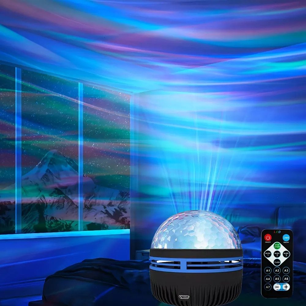 PRIISF Projektionslampe LED Nordlicht Projektor Sternenhimmel Aurora Wasserwellen Nachtlicht, Einschlafhilfe, Kinder Schlaflampe LED Polarlicht Projektor Lavalampe Polar Nachtlampe, Geschenke für Frauen Junge Zimmer Deko Gaming LED Galaxy Projektor, Ozeanwellen Nachttischlampen Wave Lamp Aura Aurora Glow Tischlampe
