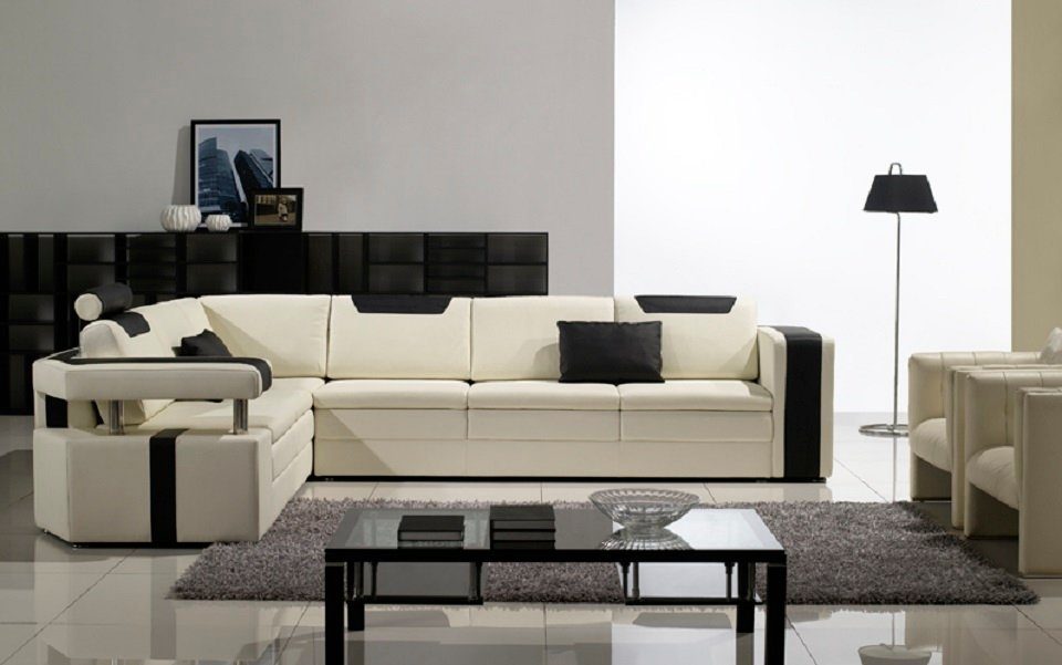 JVmoebel Ecksofa Designer Wohnzimmer Ecksofa Couch Polster Sitzecke, Made in Europe Weiß/Schwarz