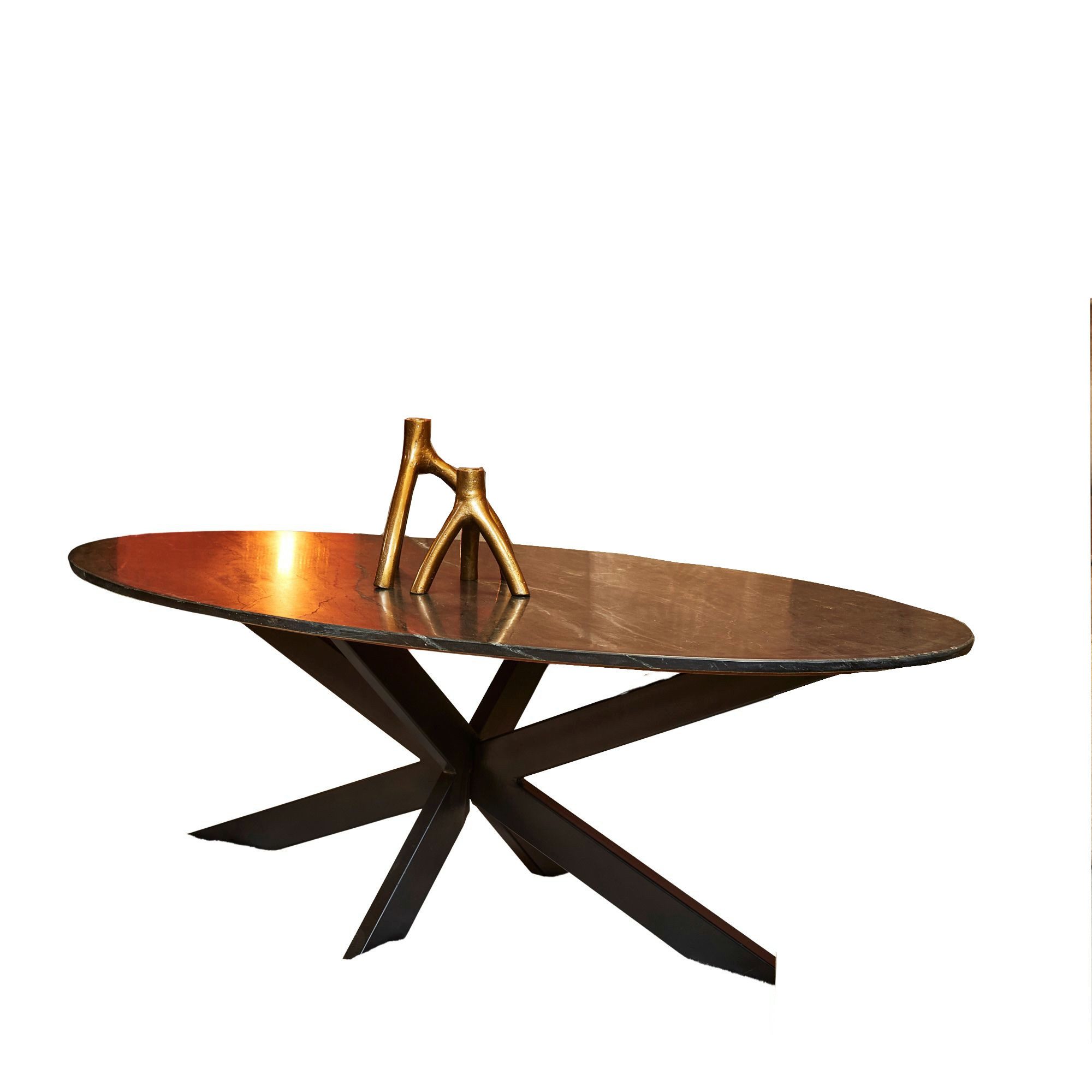 Villa Möbel Couchtisch Menza (Packung, 1-St., 1 St. Couchtisch), schwarze Marmorplatte mit lackiertem Metallgestell, oval