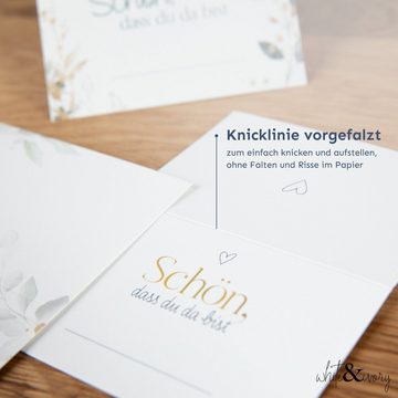 white & ivory Papierdekoration Platzkarte floral "schön, dass du da bist", 25 Stück, Tischkarten