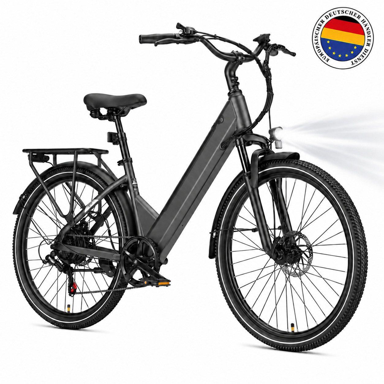 OOTD E-Bike Cityrad 26" 36V 14,5Ah Akku bis 75km, 250W Heckmotor, Shimano 7‑Gang‑Schaltung, 7 Gang Shimano ARDTZ500GSD Schaltwerk, Kettenschaltung, Hinterradmotor, 522 Wh, Tiefer Einstiegherausnehmbarer Akkugefederte Sattelstütze