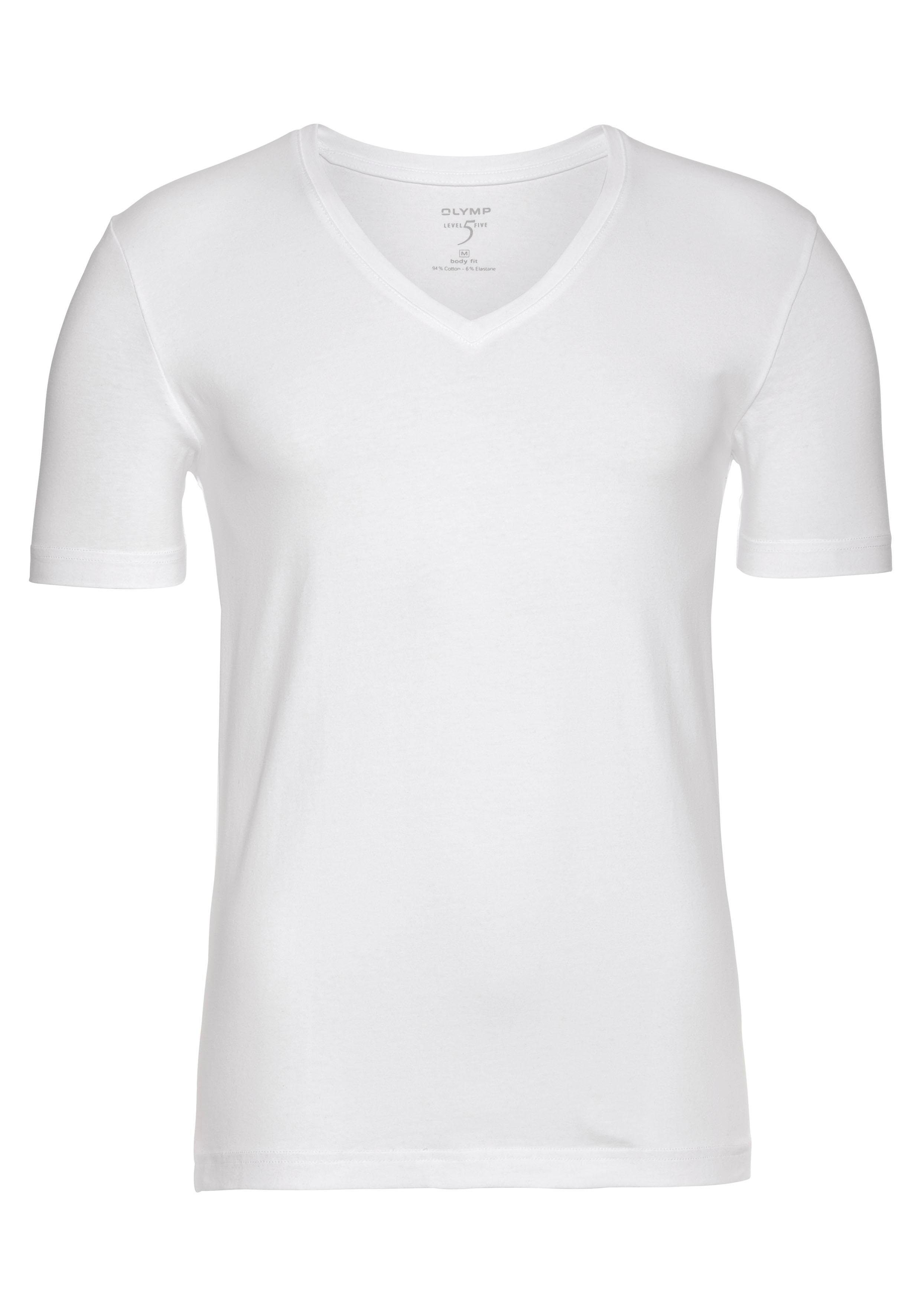 T-Shirt V-Ausschnitt, Level Unterziehen fit zum OLYMP Five Ideal weiß body