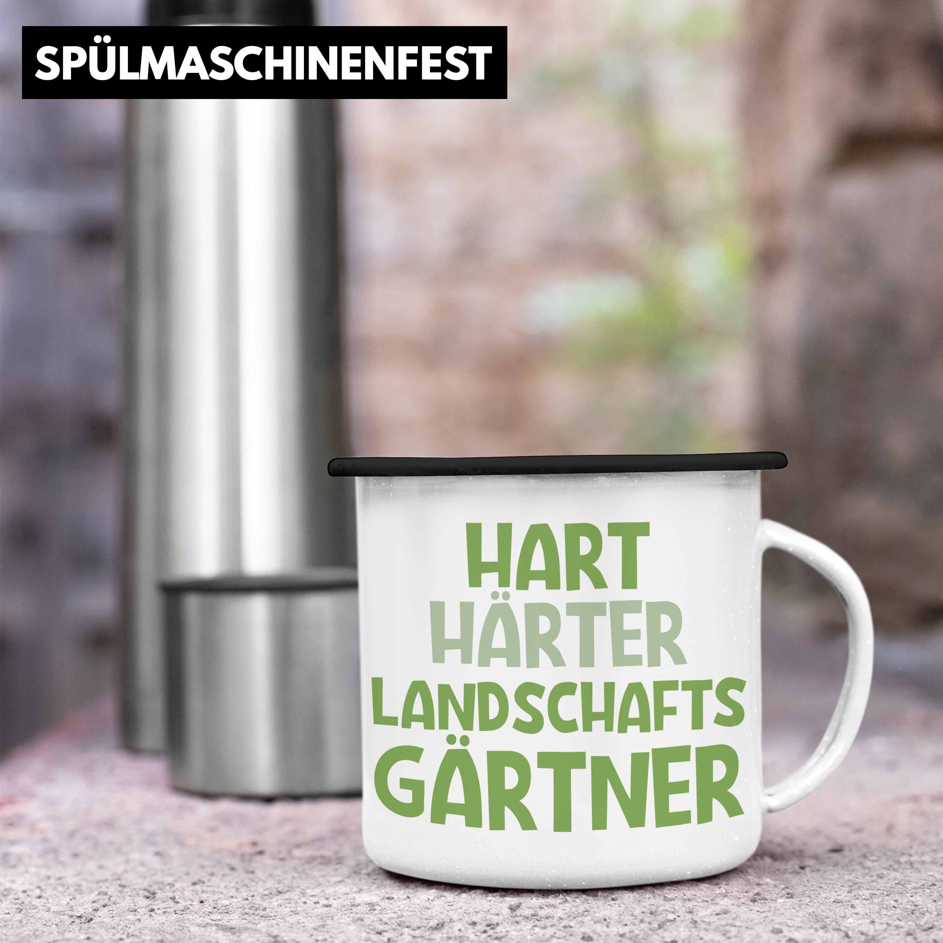 Landschaftsgärtner Trendation Gärtnerin Schwarz Hart Trendation Tasse Thermotasse Geschenkidee Spruch Lustig mit Gärtner Hobbygärtner - Geschenk Emaille Garten Härter