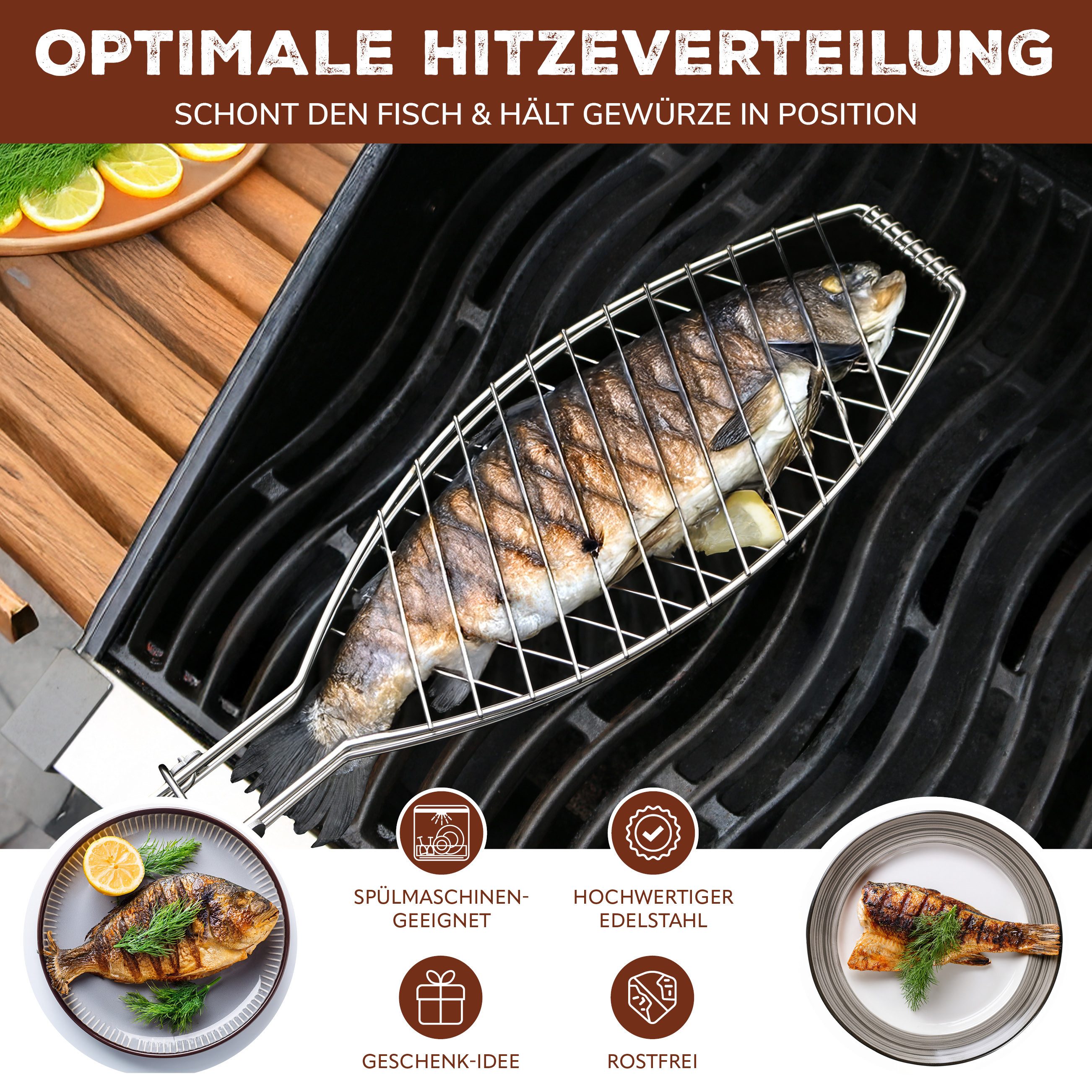 bremermann Grillguthalter Fischgriller, klappbarer Griff, Edelstahl, ca. 56,7 x 12,8 cm, Edelstahl, (1-St), Griff einklappbar