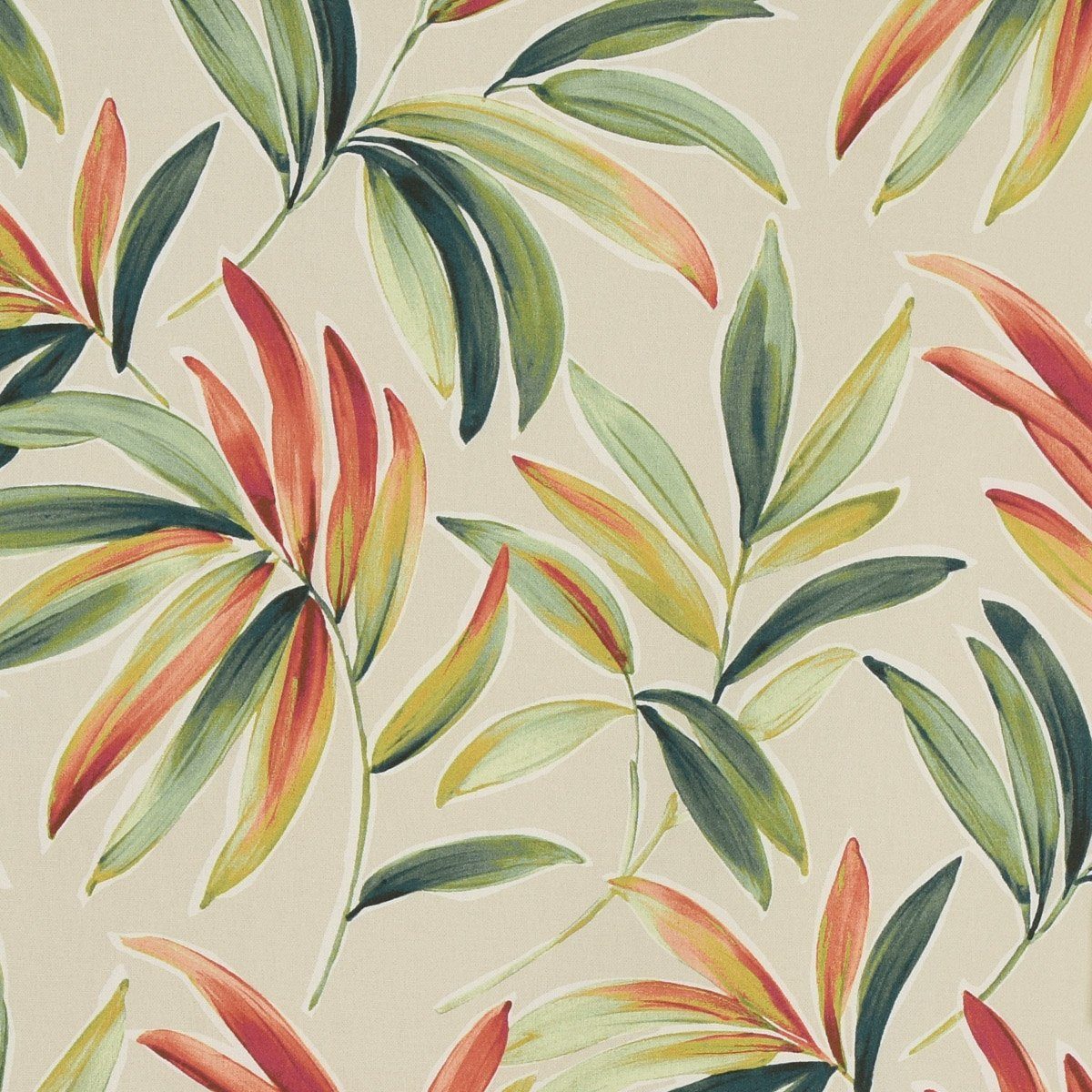 SCHÖNER LEBEN. Stoff Dekostoff Meterware Baumwollstoff Blätter Zweige beige grün rot 140cm